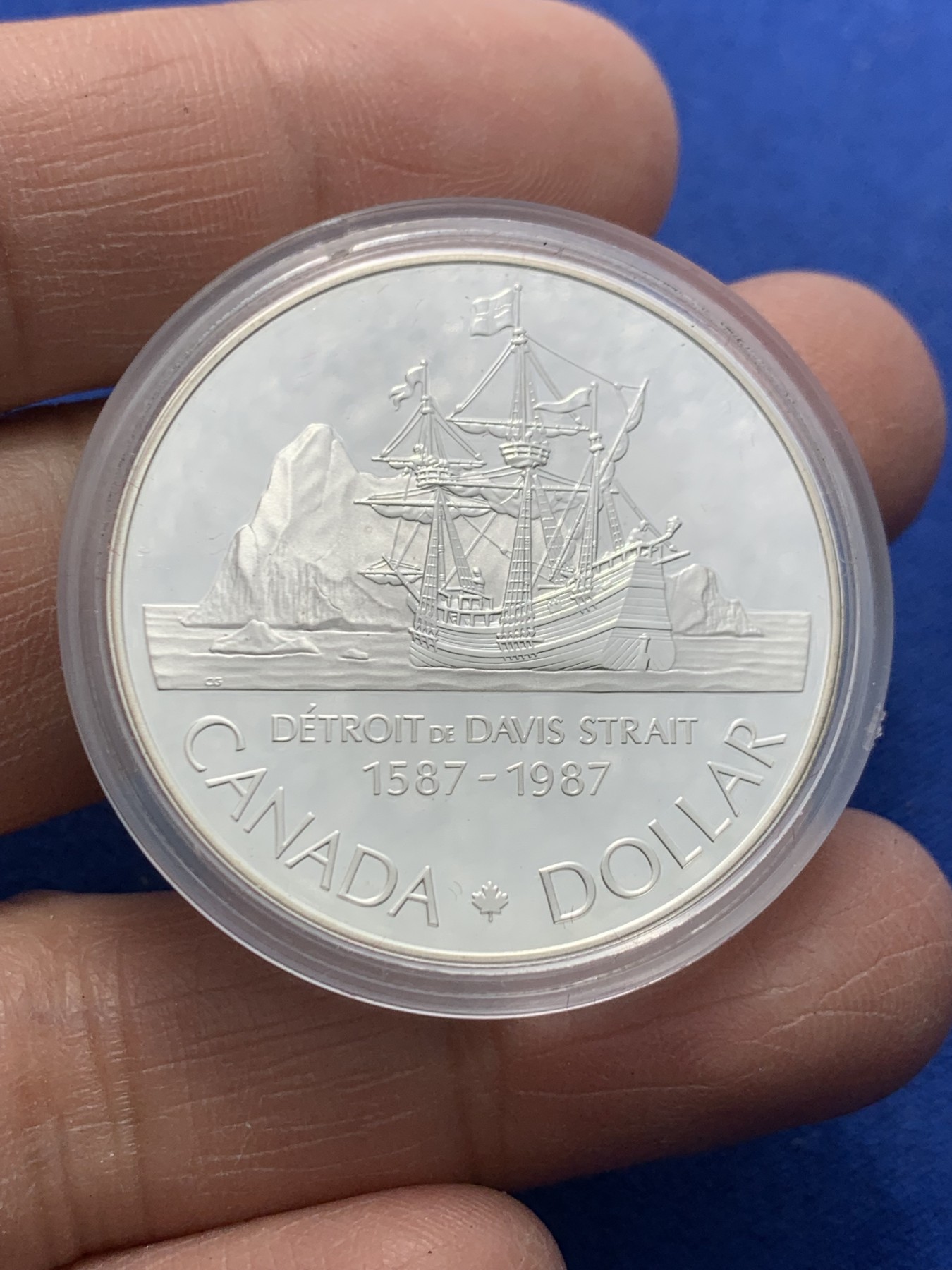 《竞宝斋》第247场-周日，周一 ，周二3场连拍 (全场包邮) 克劳斯获奖币加拿大1987年戴维斯海峡精制纪念银币