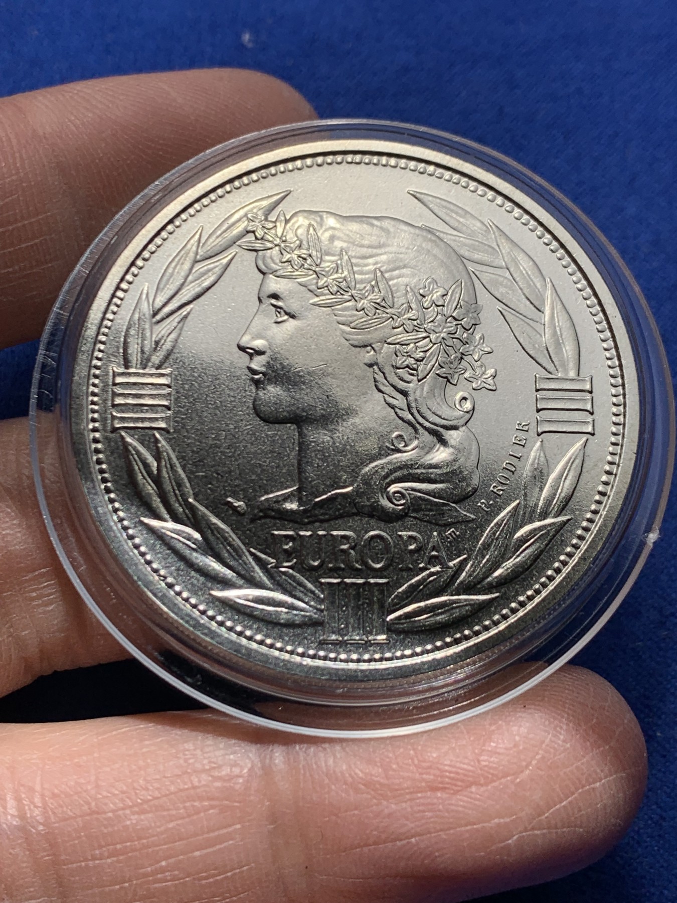 《竞宝斋》第247场-周日，周一 ，周二3场连拍 (全场包邮) 法国1989年 试铸镍币 克朗型