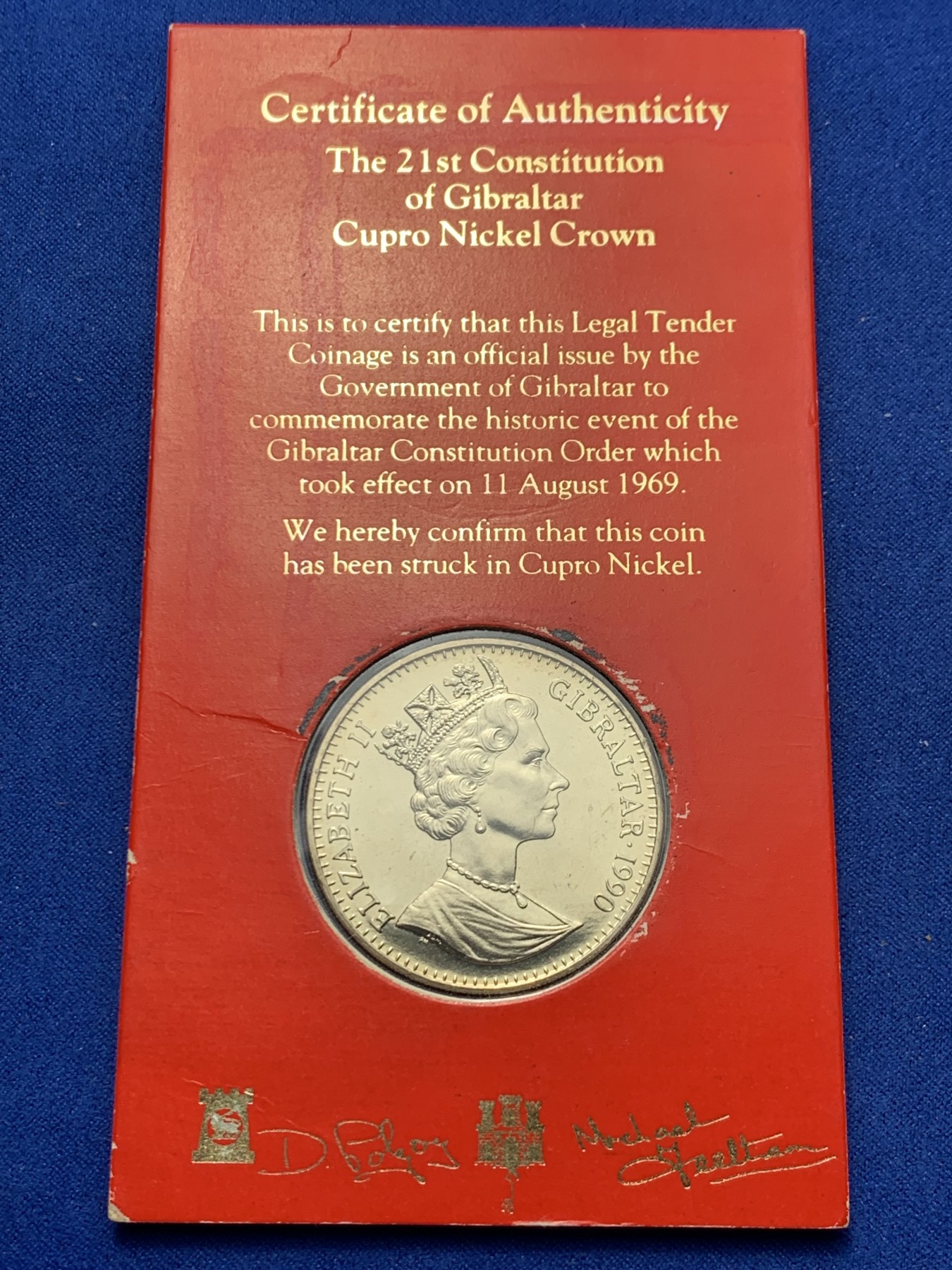 《竞宝斋》第247场-周日，周一 ，周二3场连拍 (全场包邮) 1990年纪念第21届直布罗陀宪法1克朗