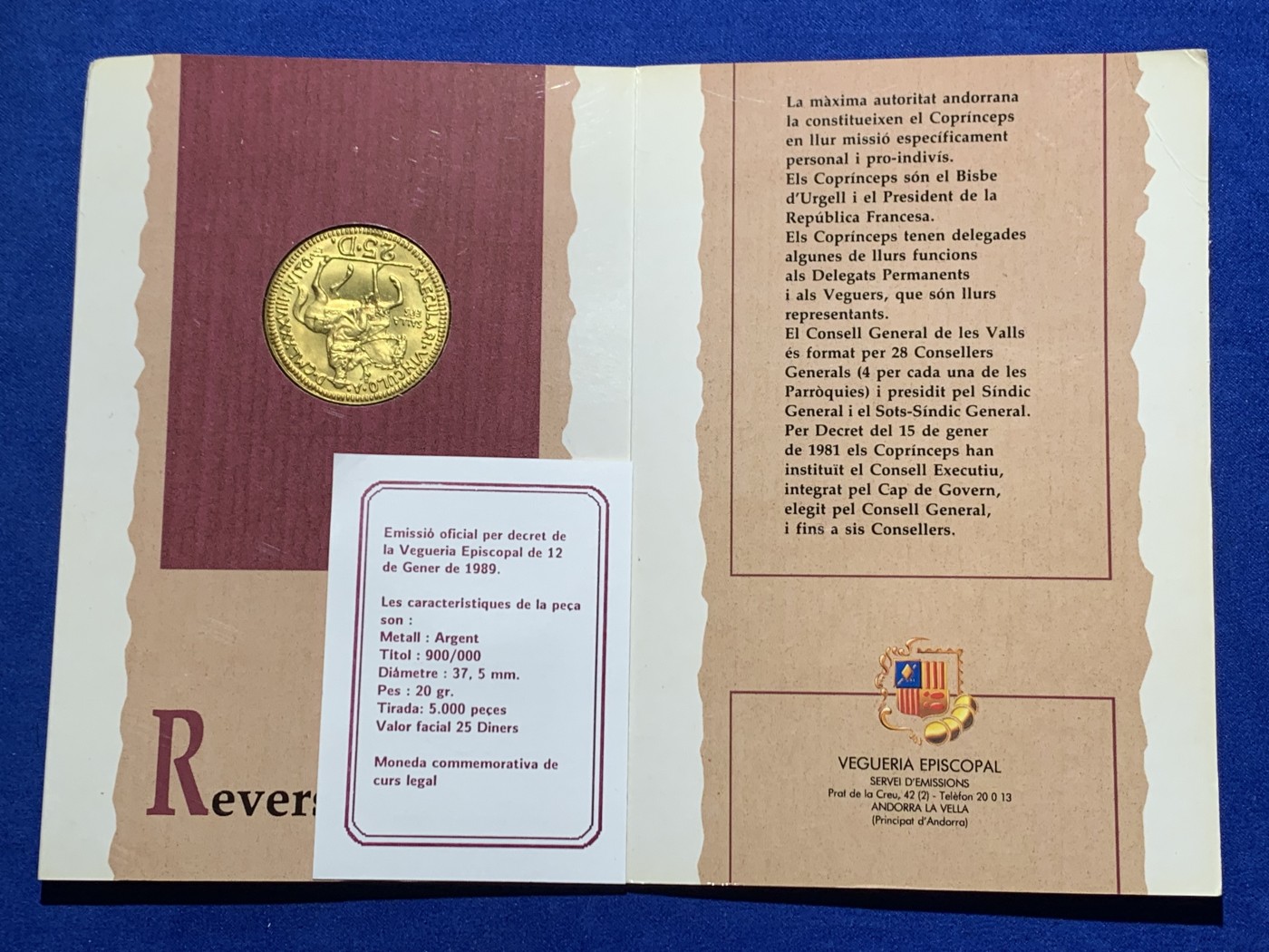 《竞宝斋》第247场-周日，周一 ，周二3场连拍 (全场包邮) 册装 安道尔 1989 萨拉主教千禧年 25D 银币 900银 20克 少见