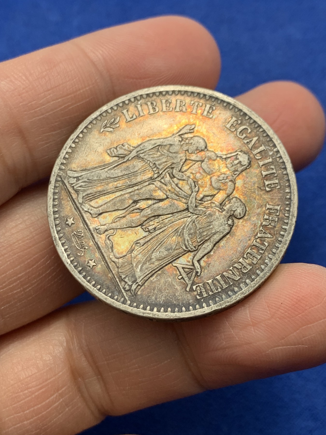 《竞宝斋》第247场-周日，周一 ，周二3场连拍 (全场包邮) 法国1875年大力神5法郎银币