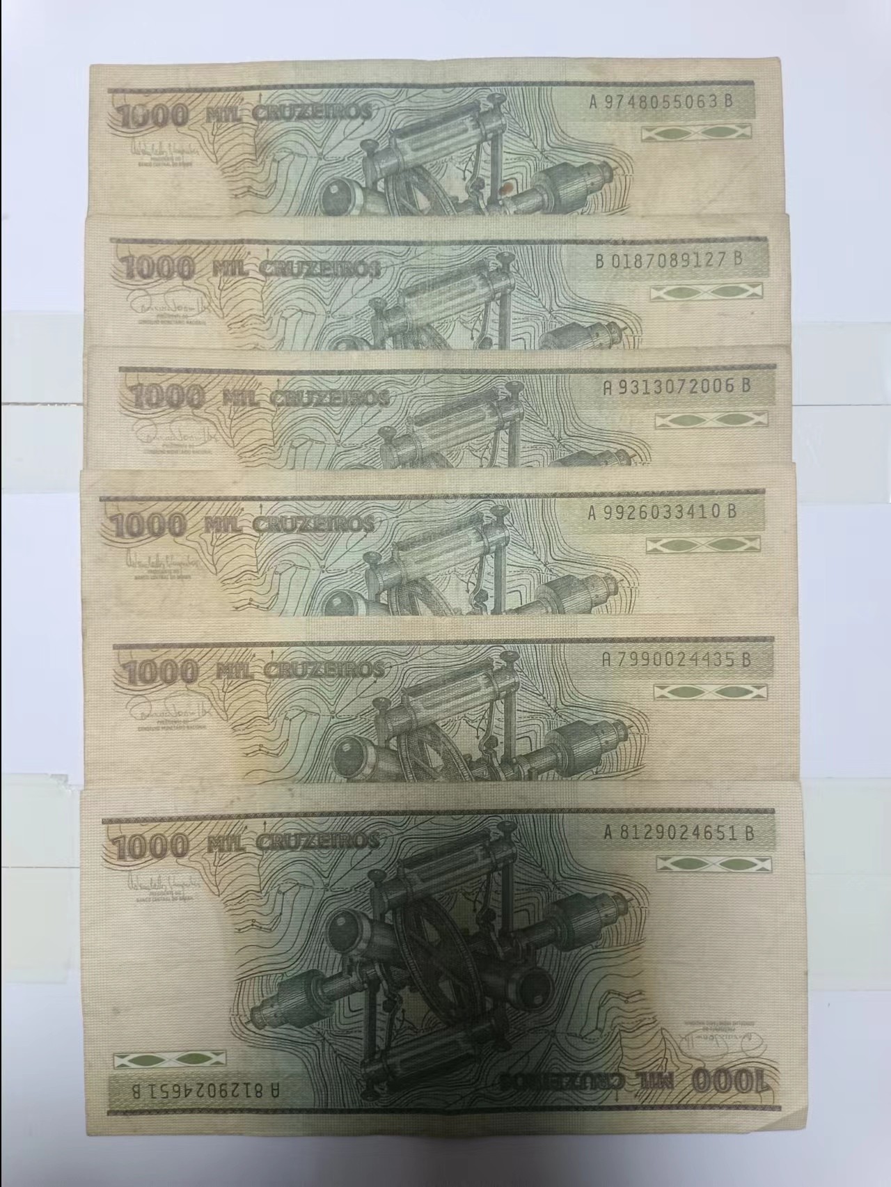 【20240314】非全新纸币第121场 巴西1000克鲁塞罗6张纸币