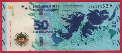 阿根廷2015年50比索 A冠 无47 马岛战争32年纪念钞 美洲纸币 实物图 UNC - 阿根廷2015年50比索 A冠 无47 马岛战争32年纪念钞 美洲纸币 实物图 UNC