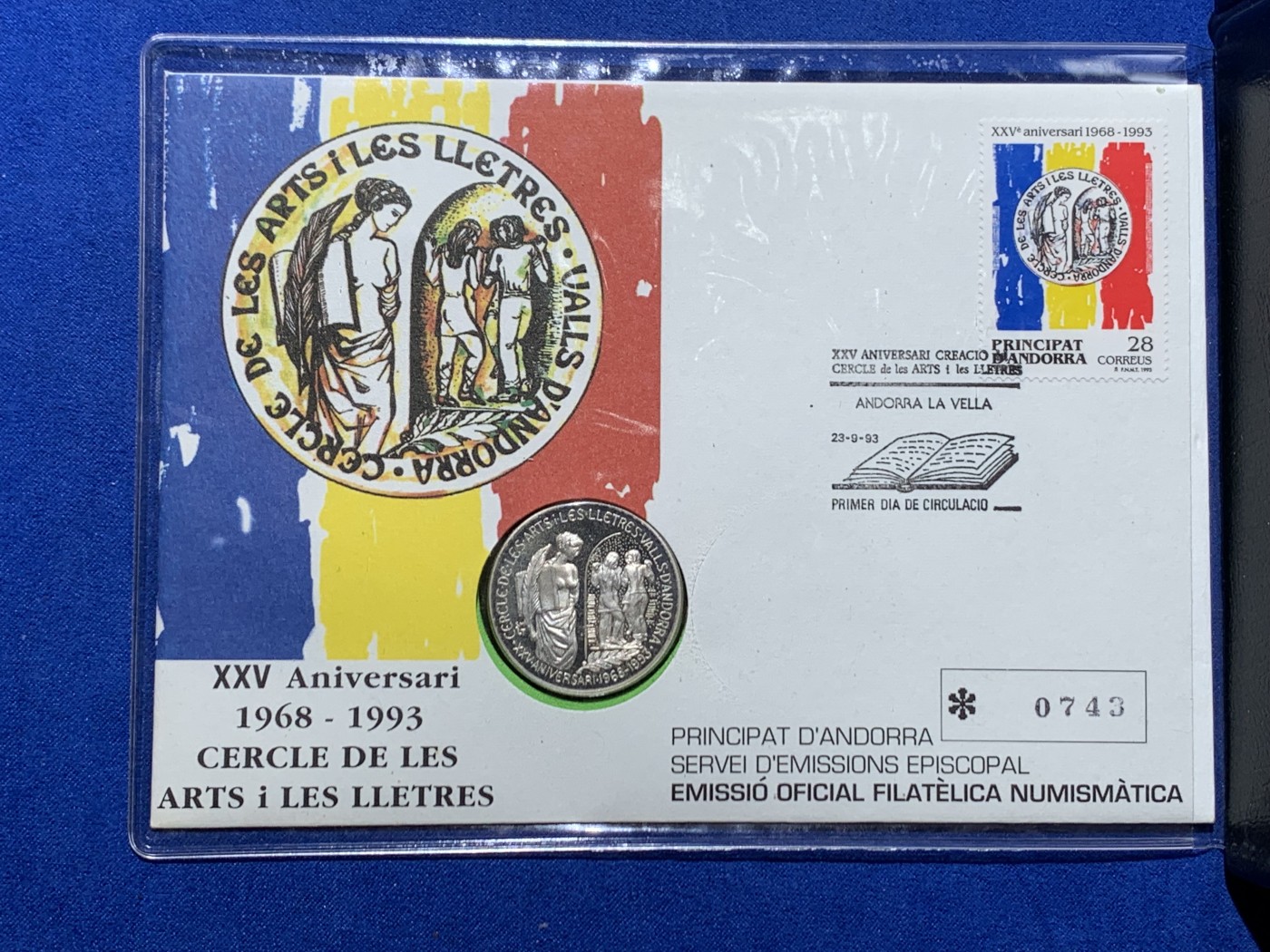 《竞宝斋》第247场-周日，周一 ，周二3场连拍 (全场包邮) 安道尔1993 艺术圈成立 25 周年 5D 银币封 15克 925银