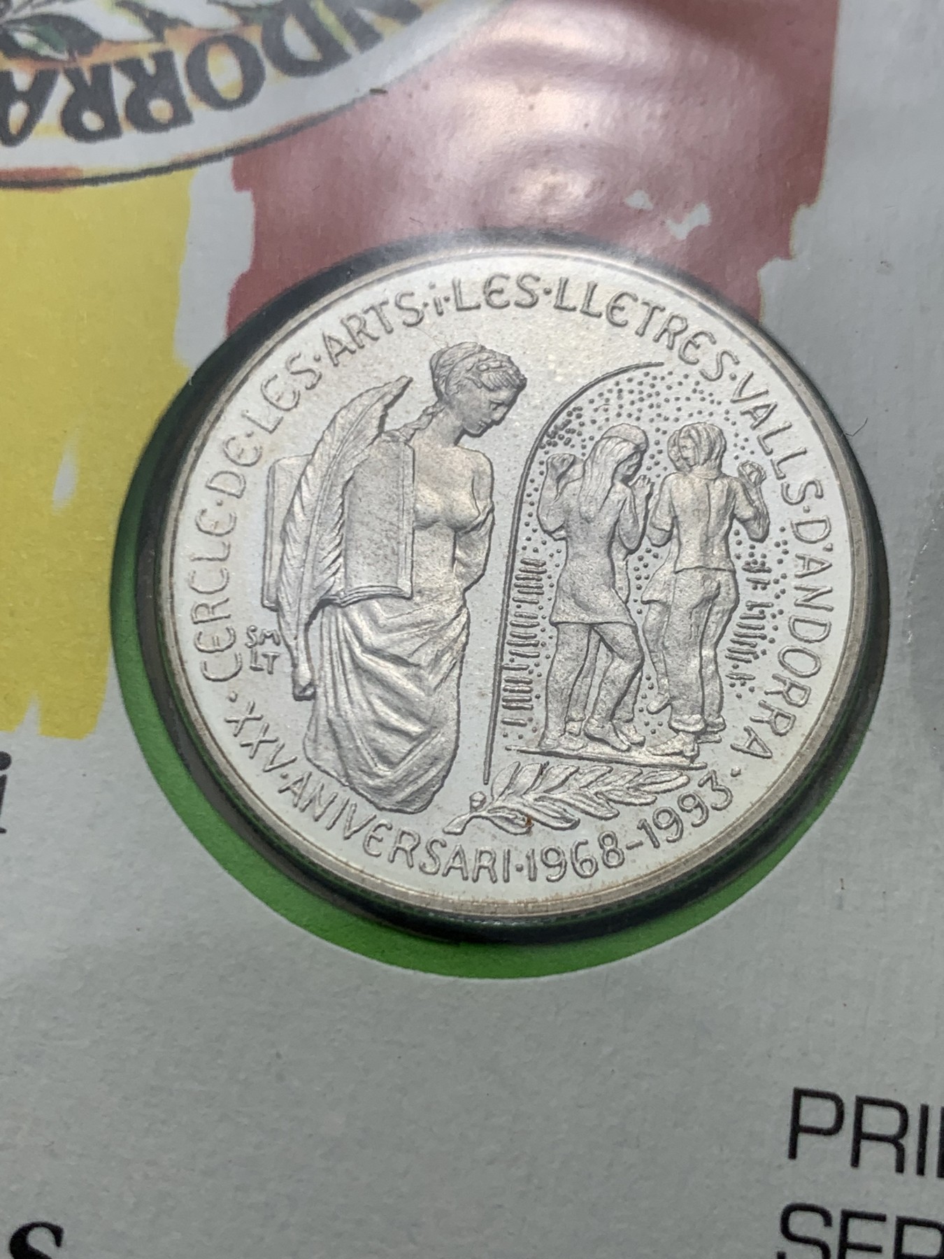 《竞宝斋》第247场-周日，周一 ，周二3场连拍 (全场包邮) 安道尔1993 艺术圈成立 25 周年 5D 银币封 15克 925银