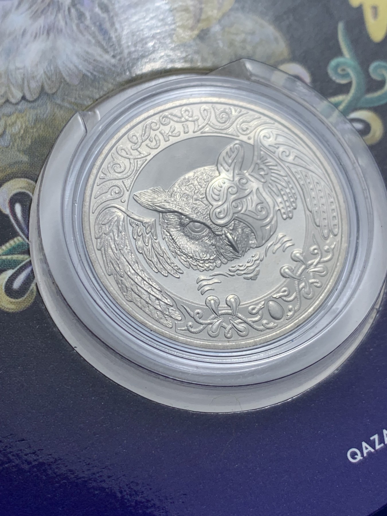 《竞宝斋》第247场-周日，周一 ，周二3场连拍 (全场包邮) 哈萨克斯坦 2019 100坚戈 猫头鹰 纪念币 发行2万枚