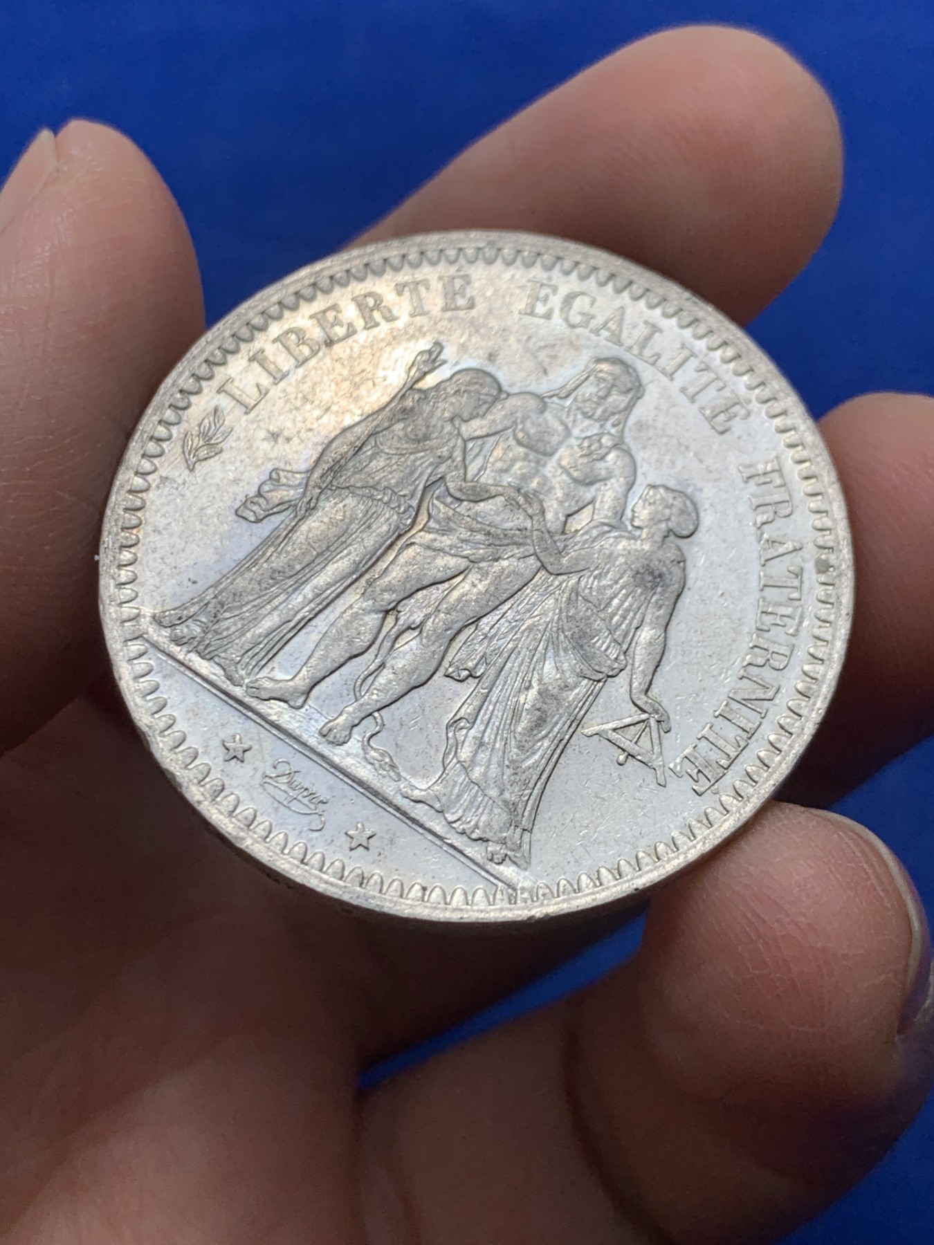 《竞宝斋》第247场-周日，周一 ，周二3场连拍 (全场包邮) 法国1873年大力神5法郎银币