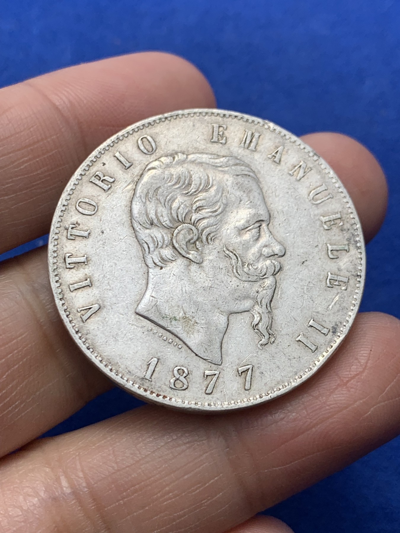 《竞宝斋》第247场-周日，周一 ，周二3场连拍 (全场包邮) 意大利1877年 艾曼纽尔二世 5里拉大银币