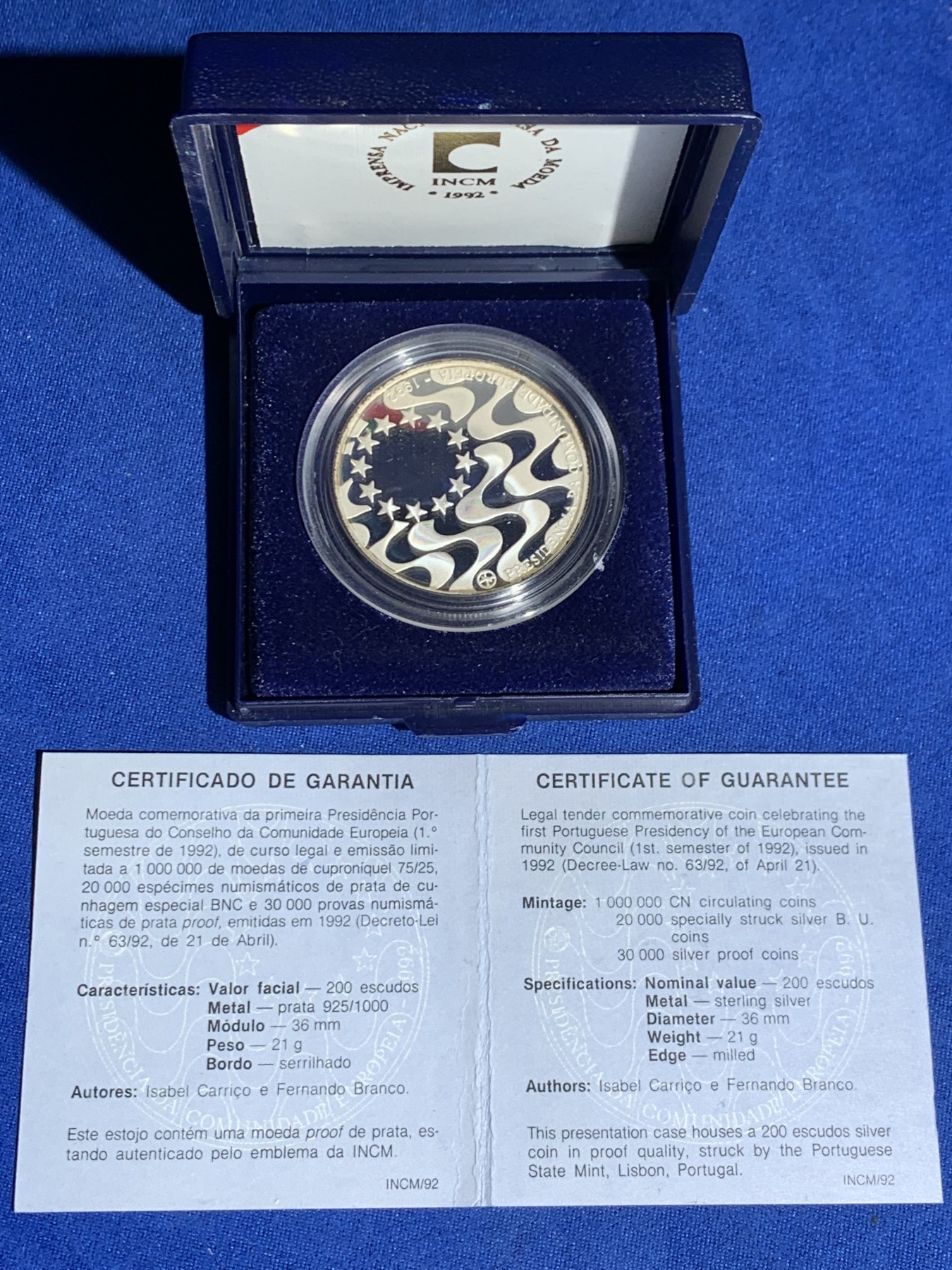 《竞宝斋》第247场-周日，周一 ，周二3场连拍 (全场包邮) 葡萄牙 1992 担任欧洲共同体主席国 纪念银币 26.5克 925银