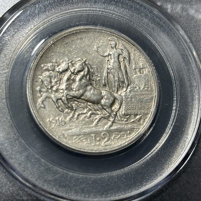 钱币评级专场&全场保真包代 - 意大利伊曼纽尔三世二里拉银币，胜利女神四马拉车