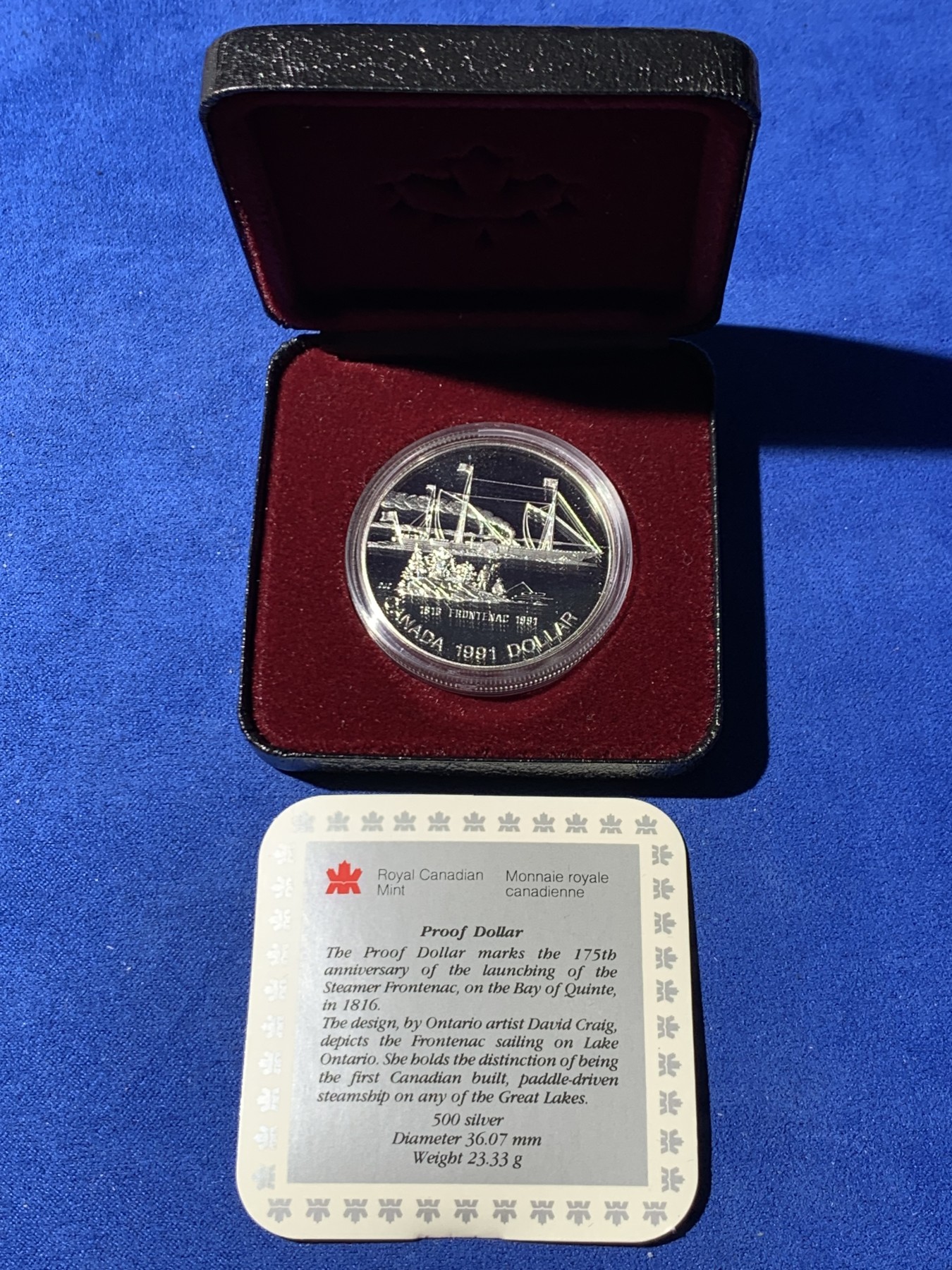 《竞宝斋》第247场-周日，周一 ，周二3场连拍 (全场包邮) 加拿大1991年 五大湖第一艘汽船纪念银币 23g多