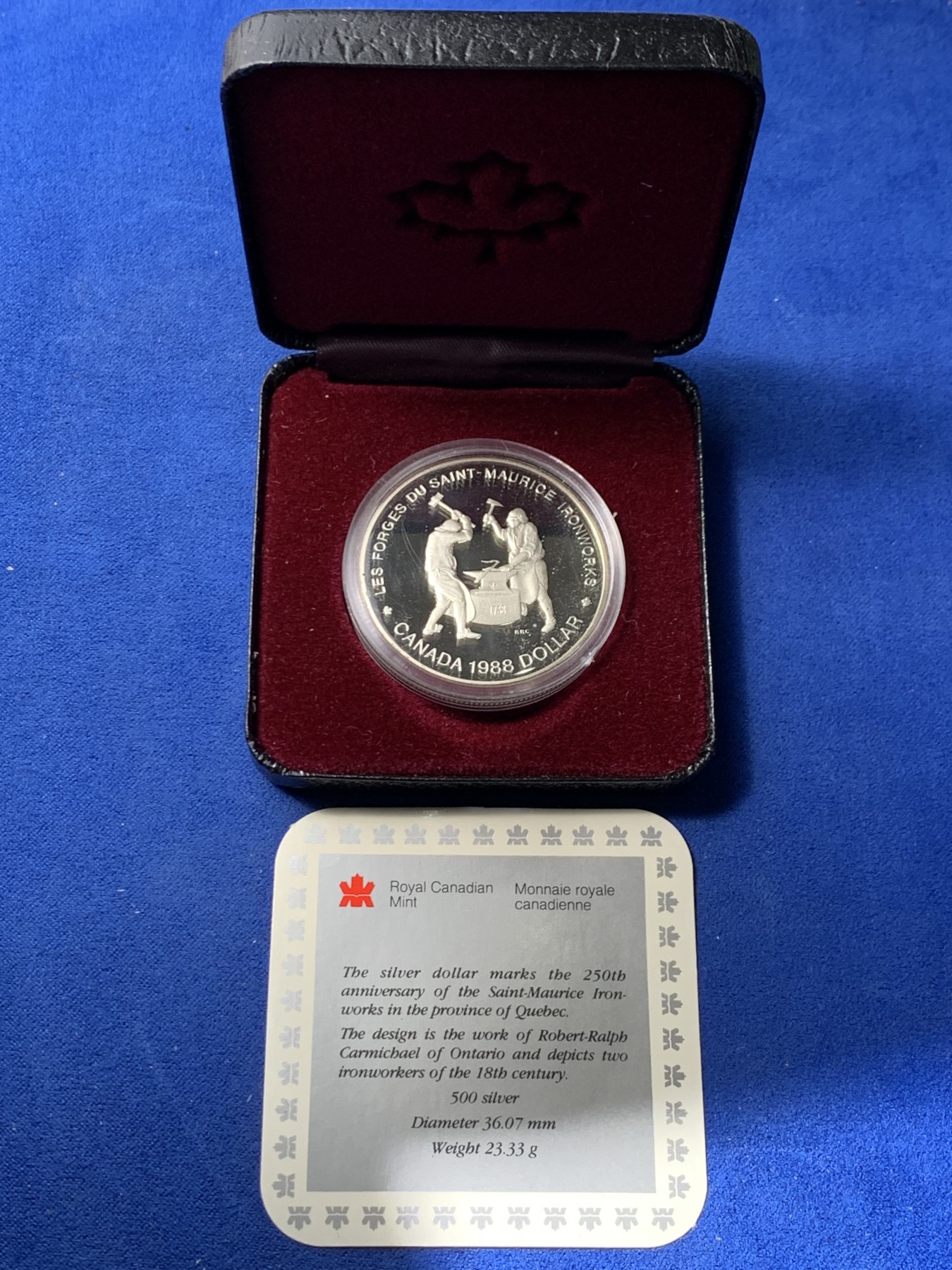 《竞宝斋》第247场-周日，周一 ，周二3场连拍 (全场包邮) 加拿大1988年圣莫里斯钢铁厂250周年纪念银币