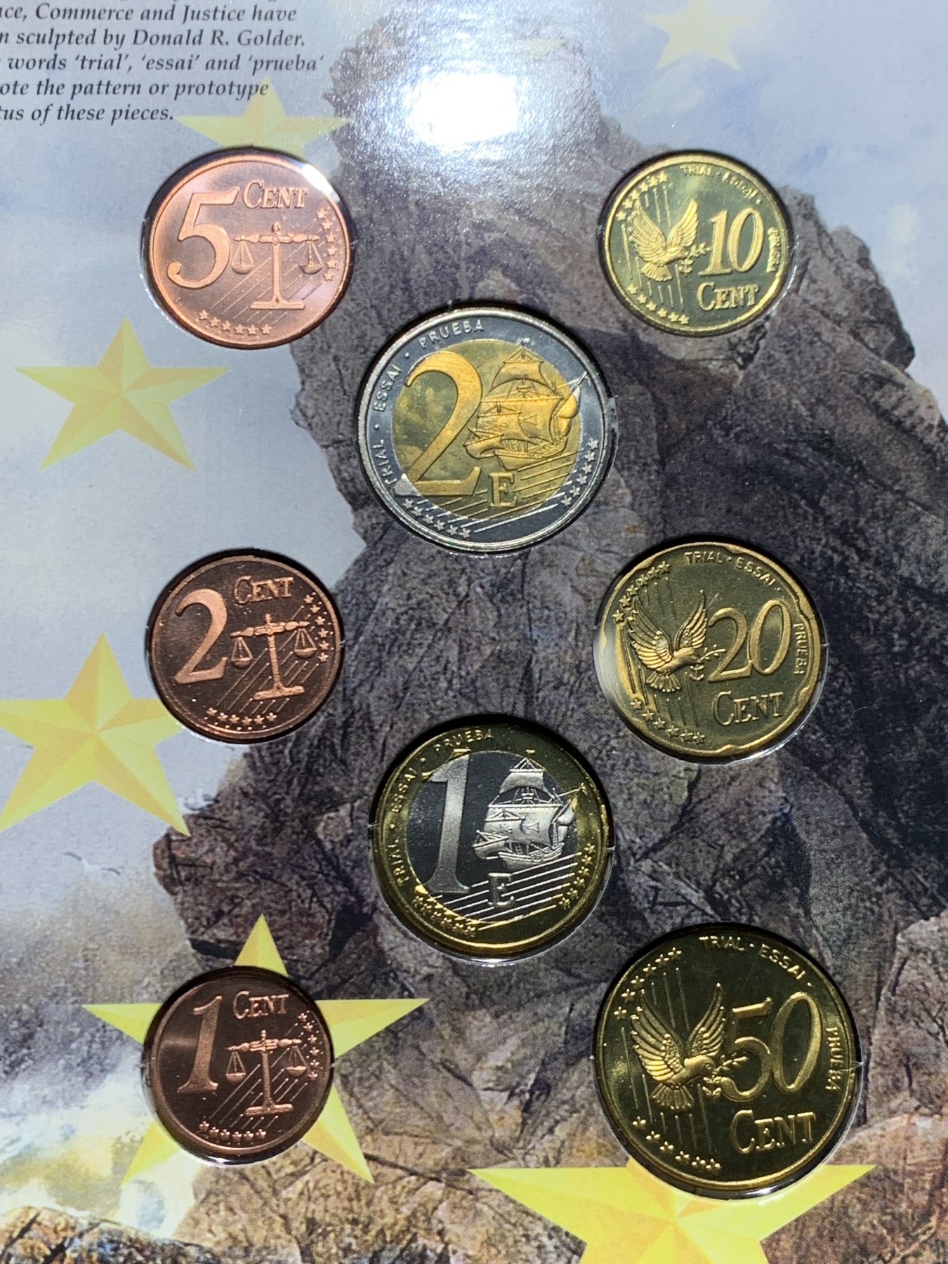 《竞宝斋》第247场-周日，周一 ，周二3场连拍 (全场包邮) 原封装英国 2002年 欧元试铸 ESSAI样币 8枚套卡装 少见