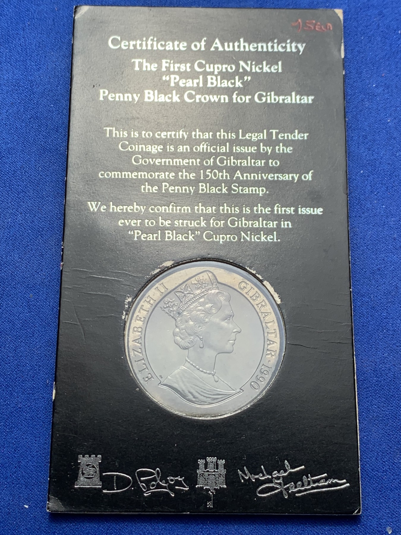 《竞宝斋》第247场-周日，周一 ，周二3场连拍 (全场包邮) 直布罗陀1990年纪念“珍珠黑”便士150周年1克朗