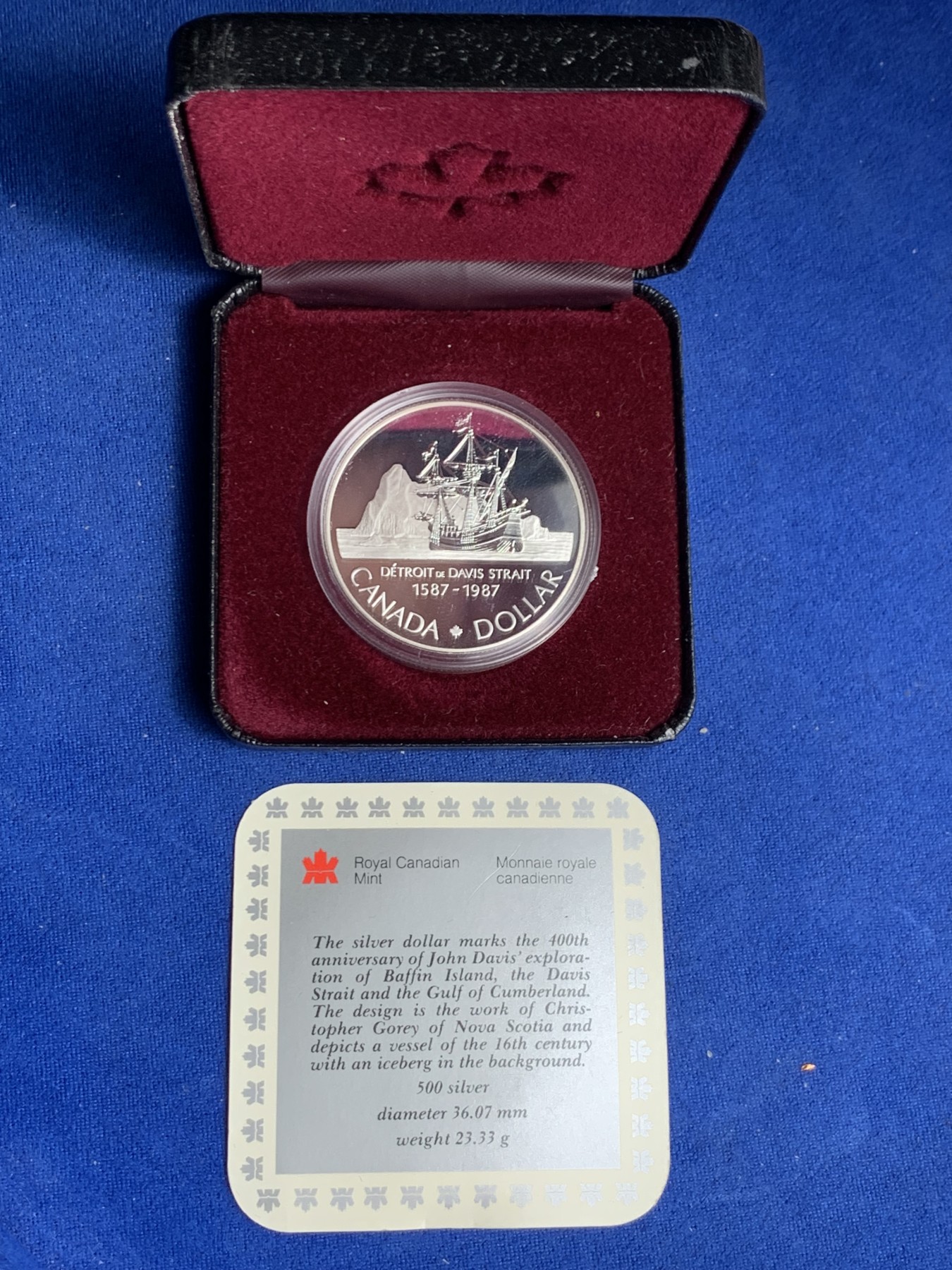 《竞宝斋》第247场-周日，周一 ，周二3场连拍 (全场包邮) 克劳斯获奖币加拿大1987年戴维斯海峡精制纪念银币