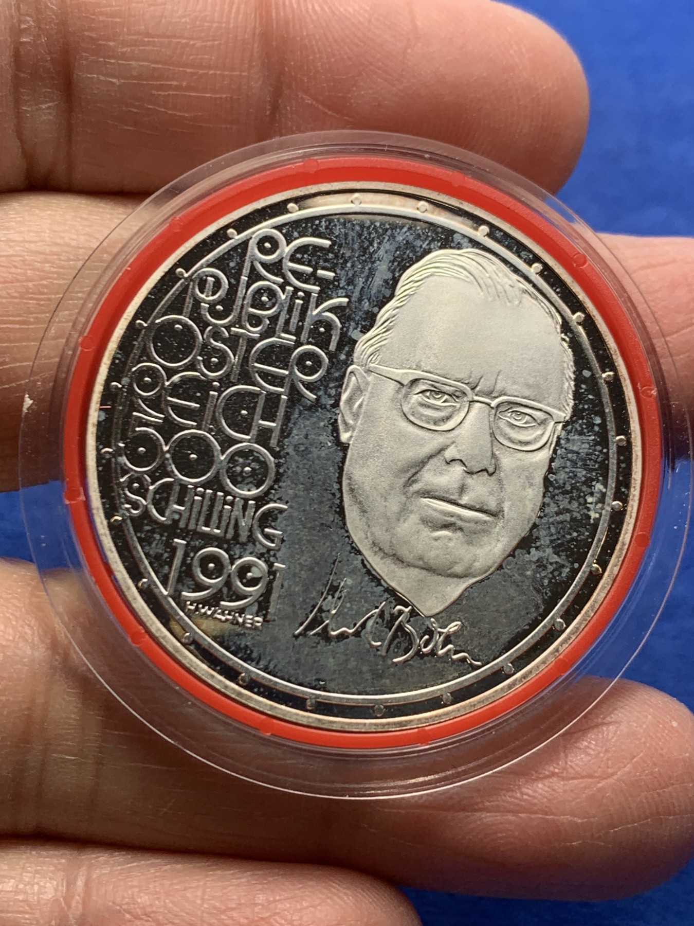 《竞宝斋》第247场-周日，周一 ，周二3场连拍 (全场包邮) 奥地利 1991年 卡尔·伯姆 500先令纪念银币 925银 24克