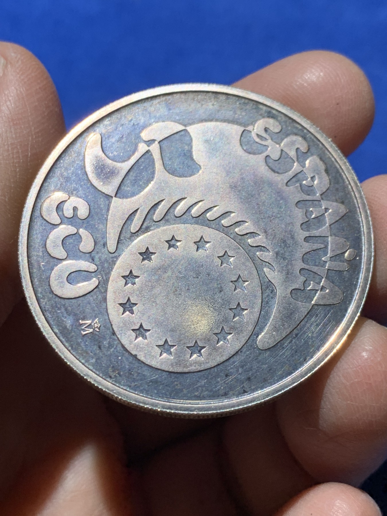 《竞宝斋》第247场-周日，周一 ，周二3场连拍 (全场包邮) 西班牙1989年 骑士5ECU大银币 33.6克 925银 原盒证书