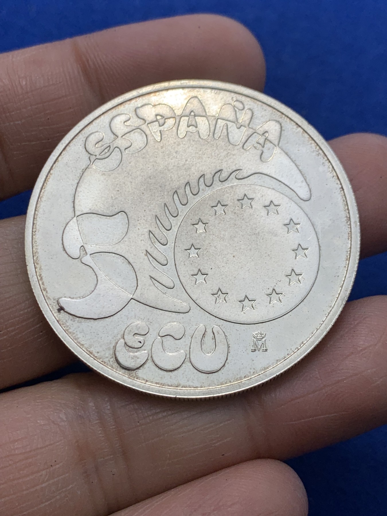 《竞宝斋》第247场-周日，周一 ，周二3场连拍 (全场包邮) 西班牙1989年 骑士5ECU大银币 33.6克 925银 原盒 细节见图