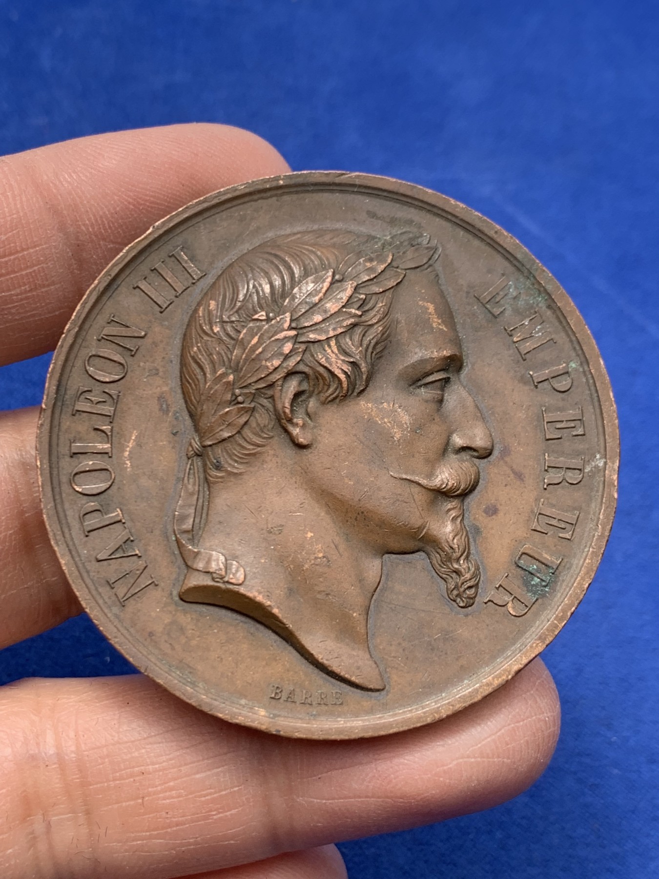 《竞宝斋》第247场-周日，周一 ，周二3场连拍 (全场包邮) 1867年拿破仑三世铜章 直径50.9mm 重量58.9克