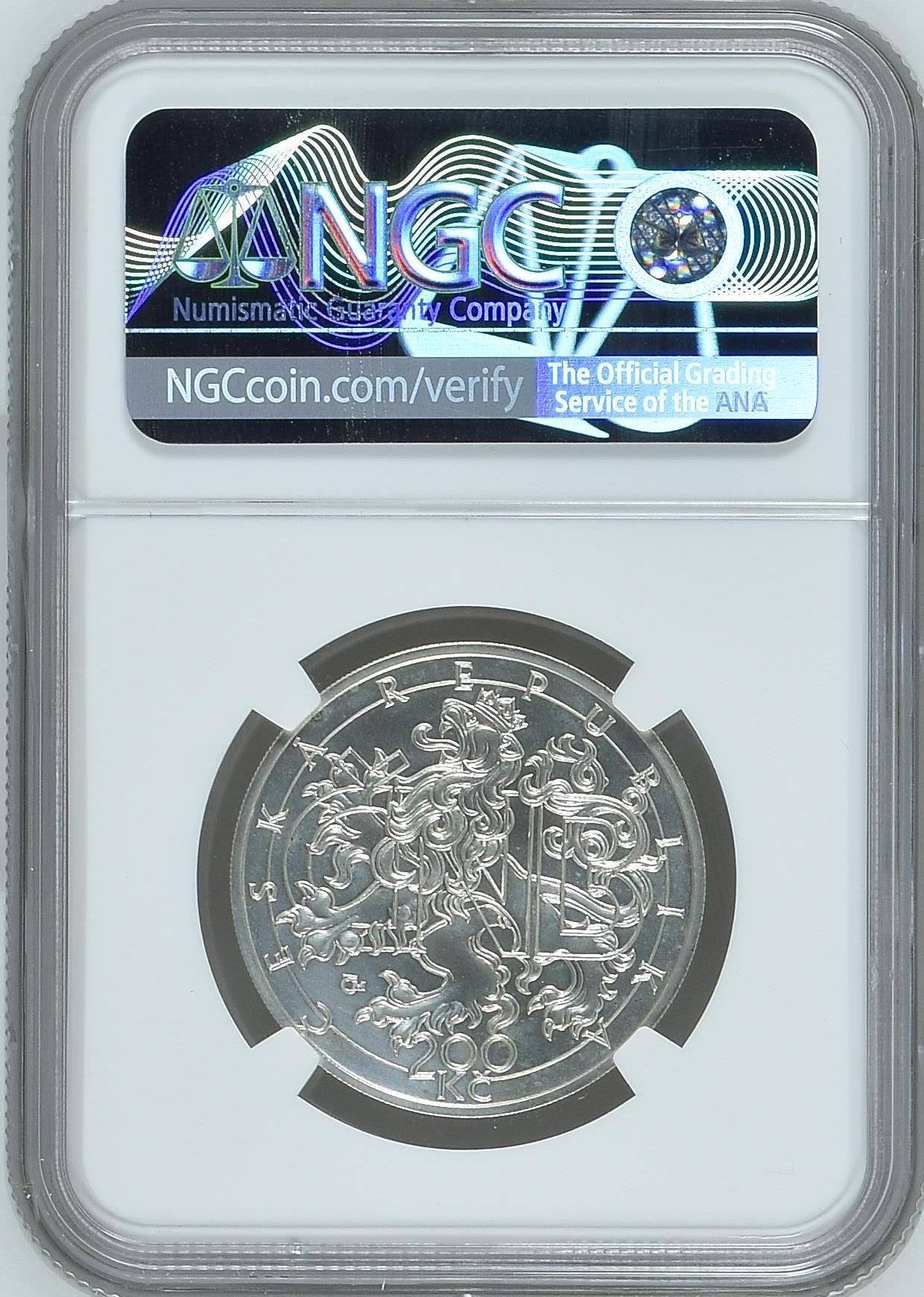 长老汇龙年精选第三场 2013 捷克国家银行200克朗银币，NGC MS64分，唯一冠军分