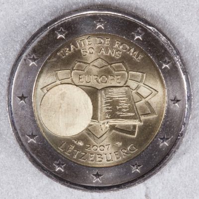 S&S Numismatic世界钱币-拍卖 第73期 （外出参加币展，25日回国发货） - 卢森堡2007年 罗马条约签署50周年 2欧元双色纪念币  系列唯一一枚带幻影标志