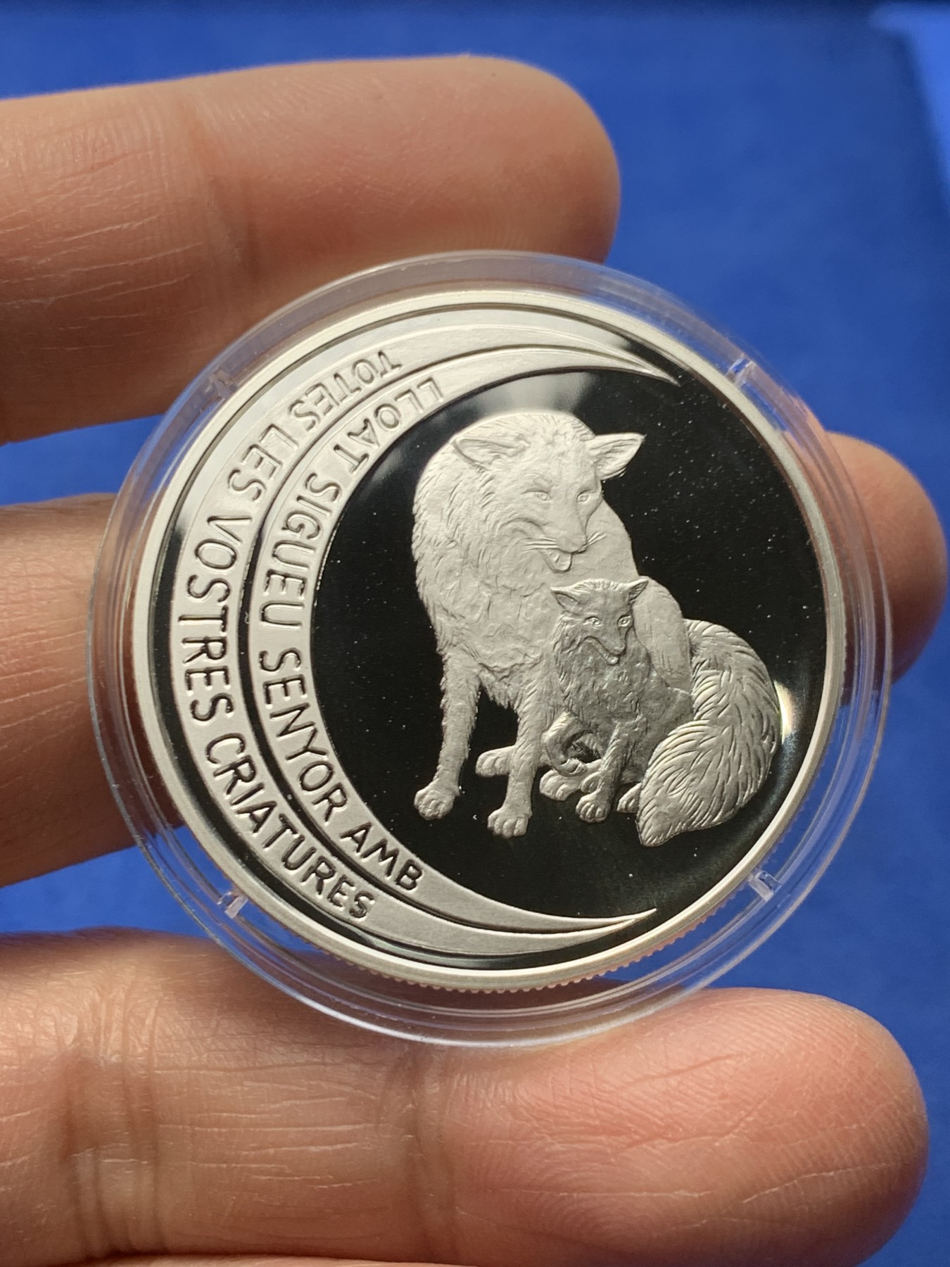 《竞宝斋》第247场-周日，周一 ，周二3场连拍 (全场包邮) 安道尔1995年 草原狼10第纳尔精制大银币 31.1克 925银