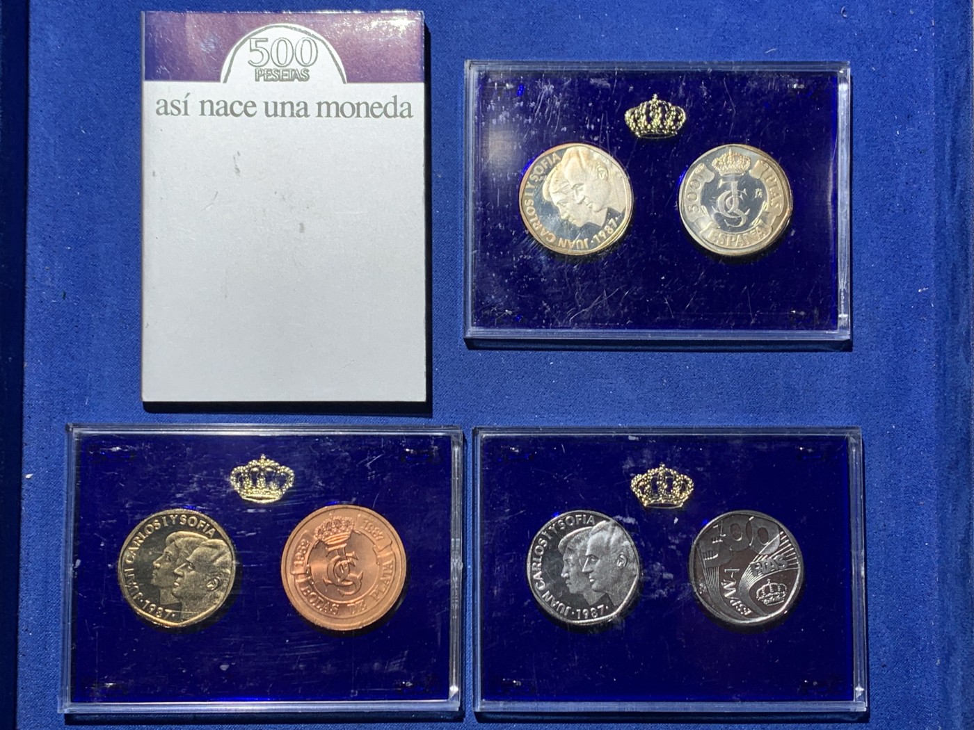 《竞宝斋》第247场-周日，周一 ，周二3场连拍 (全场包邮) 西班牙1987年 一组六枚试铸币和章 其中两枚是银制 带证书 原包装很少见