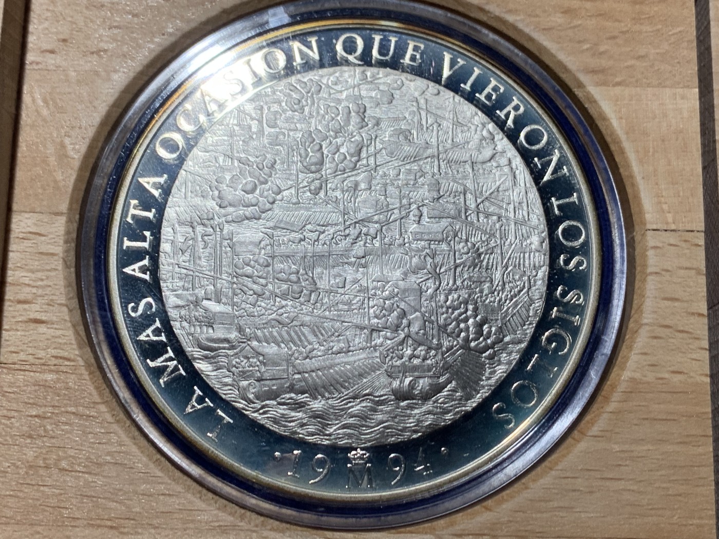 《竞宝斋》第247场-周日，周一 ，周二3场连拍 (全场包邮) 西班牙1994年25ECU精制大银币 原盒证书 少见 168.75克 925银 比5盎司还大