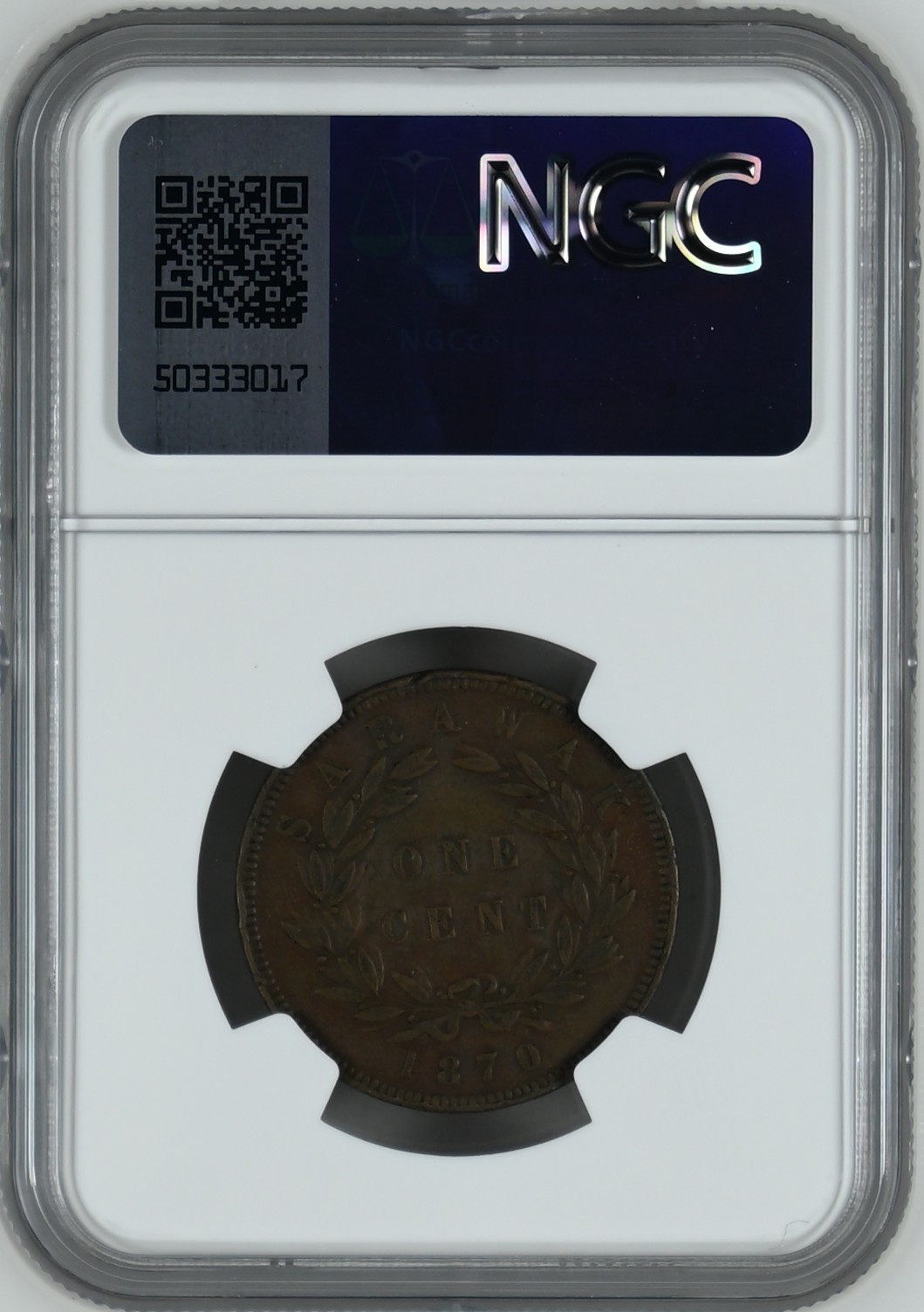 长老汇龙年精选第三场 1870 沙捞越布鲁克1分铜币，NGC XF40BN，出分不多
