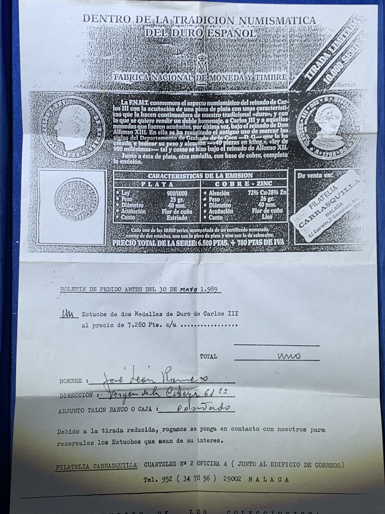 《竞宝斋》第247场-周日，周一 ，周二3场连拍 (全场包邮) 历史与现实 西班牙 1988 卡洛斯三世 200周年纪念章一对 含一枚25克 925银