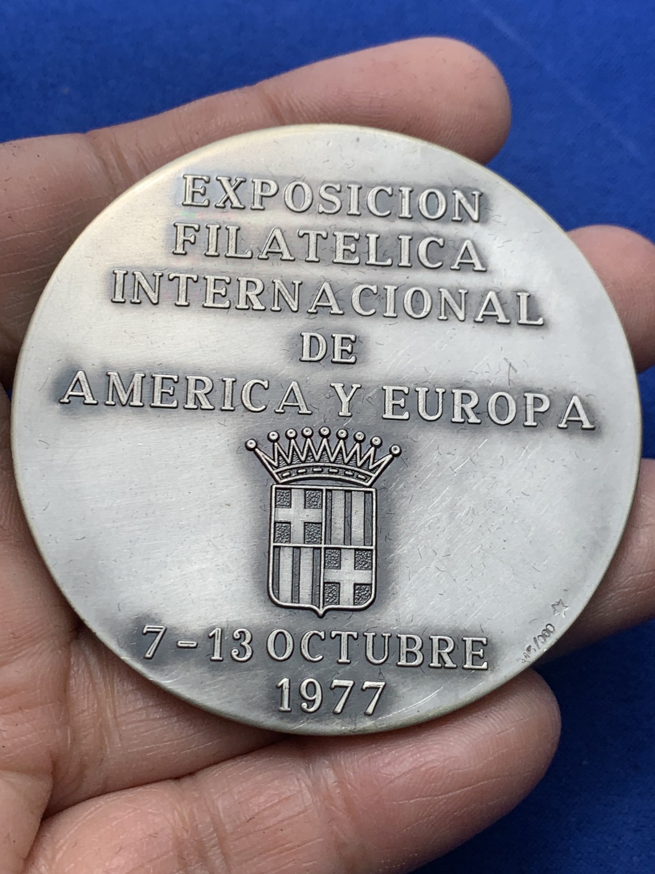 《竞宝斋》第247场-周日，周一 ，周二3场连拍 (全场包邮) 西班牙1977年国际有票展915银大银章 60.5mm 101.4克