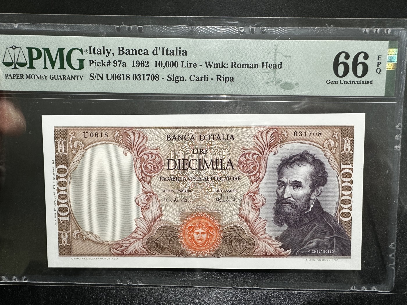 《外钞收藏家》第三百五十一期 1962年意大利1万里拉 PMG66 米开朗基罗