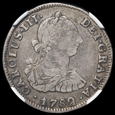 修遠堂世界钱币第二十一期 倒数30秒自动截拍 全场包邮 - NGC VF35 1782/1玻利维亚2R双柱 少见骑字版