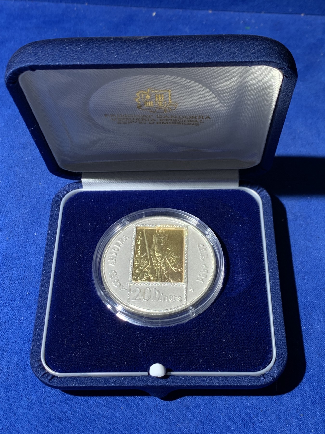 《竞宝斋》第247场-周日，周一 ，周二3场连拍 (全场包邮) 安道尔 1991年 胡安.马丁大公 20第纳尔大银币 含金1.6克917金，25克925银