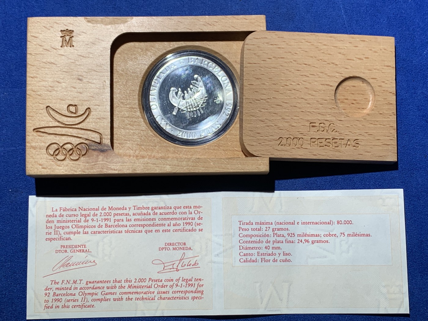 《竞宝斋》第247场-周日，周一 ，周二3场连拍 (全场包邮) 西班牙1990年发行1992年奥运会划船27克纪念银币 925银