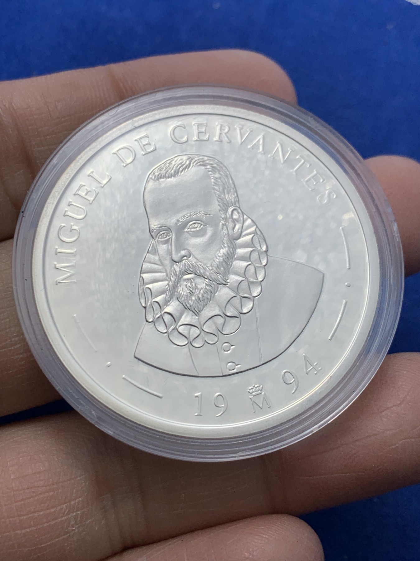 《竞宝斋》第247场-周日，周一 ，周二3场连拍 (全场包邮) 西班牙1994年唐吉坷德5ECU精制大银币 原盒 33.5克 925银 少见