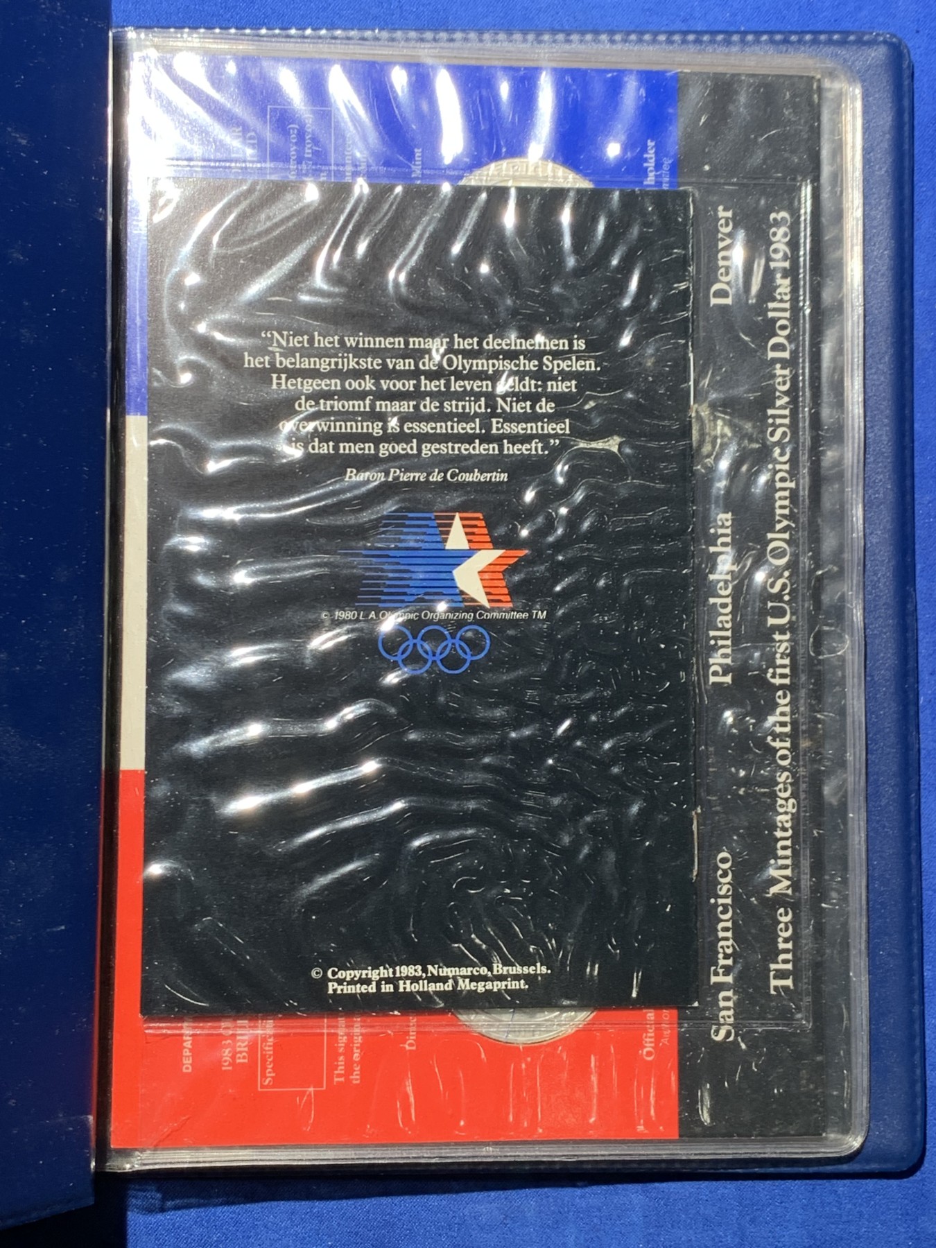 《竞宝斋》第247场-周日，周一 ，周二3场连拍 (全场包邮) 3枚一组 美国奥运册 1983年 老鹰1美元大银币 不同造币厂三枚一起 卡册带空位可放其它品种