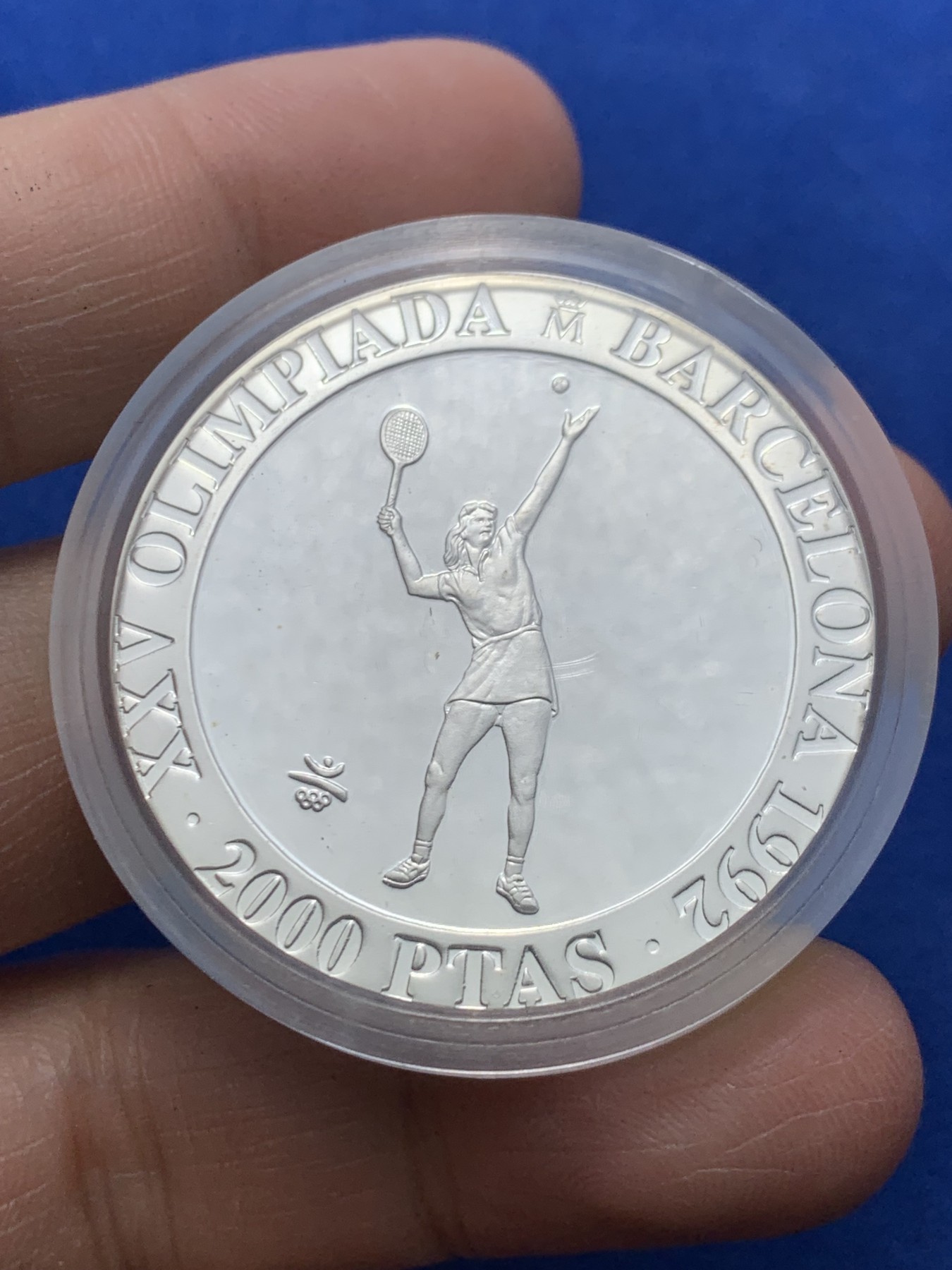 《竞宝斋》第247场-周日，周一 ，周二3场连拍 (全场包邮) 西班牙1991年奥运网球27克纪念银币 925银