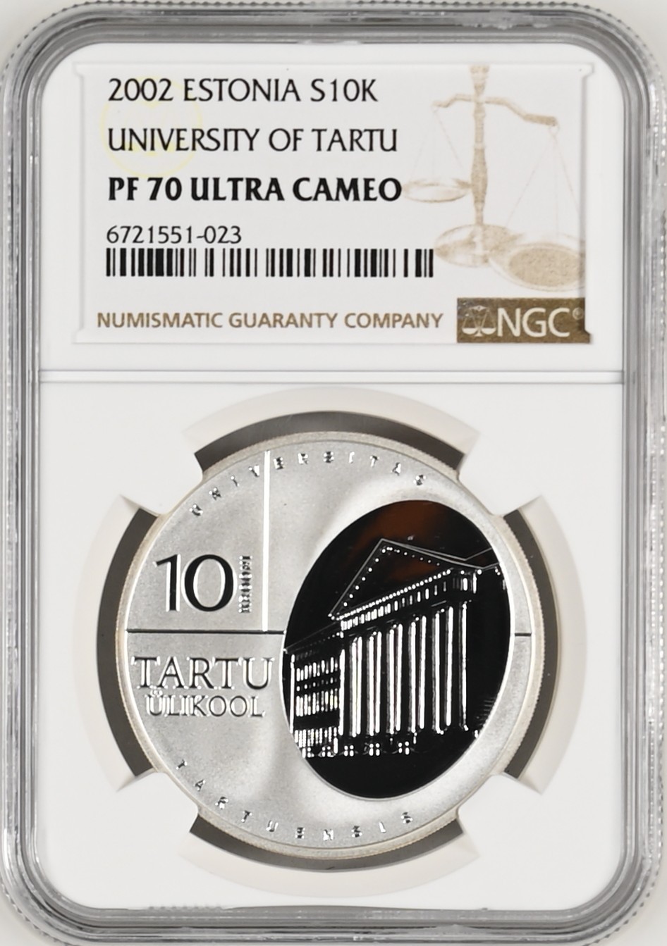 长老汇龙年精选第三场 2002 爱沙尼亚塔图大学10克朗精制银币，NGC PF70UC，eBay爱沙尼亚70分一般接近3000元左右
