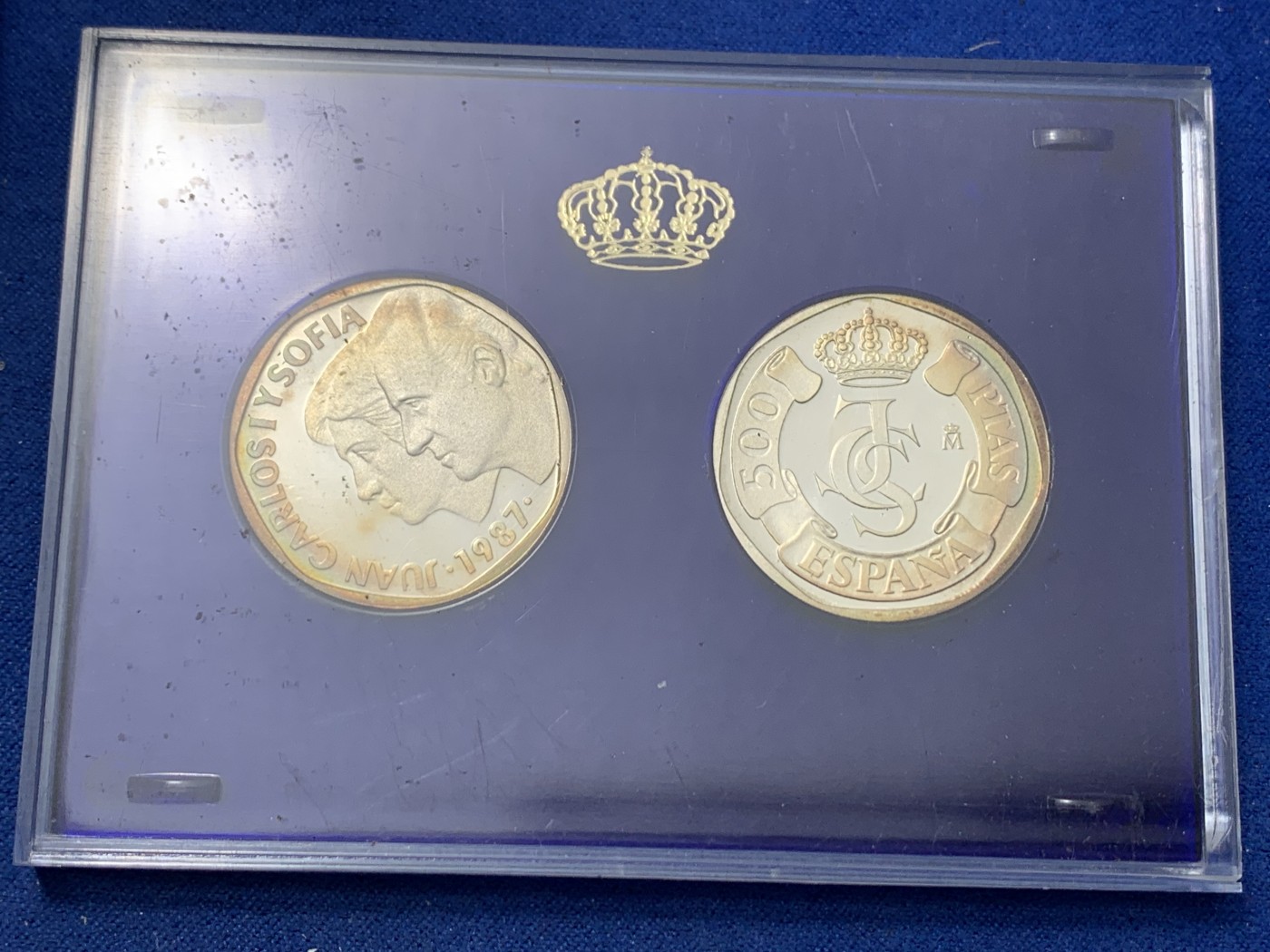 《竞宝斋》第247场-周日，周一 ，周二3场连拍 (全场包邮) 西班牙1987年 一组六枚试铸币和章 其中两枚是银制 带证书 原包装很少见