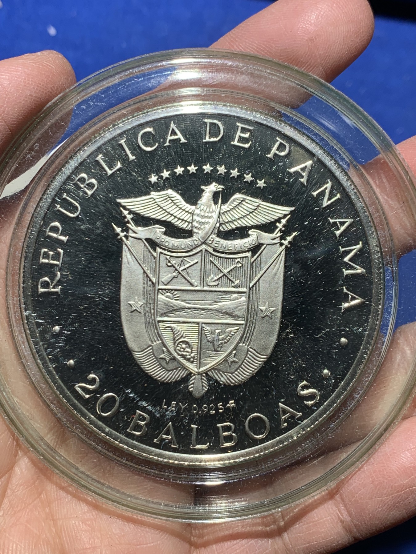 《竞宝斋》第247场-周日，周一 ，周二3场连拍 (全场包邮)  原盒 巴拿马1974年 20元 精制大银币 129.59克 925银