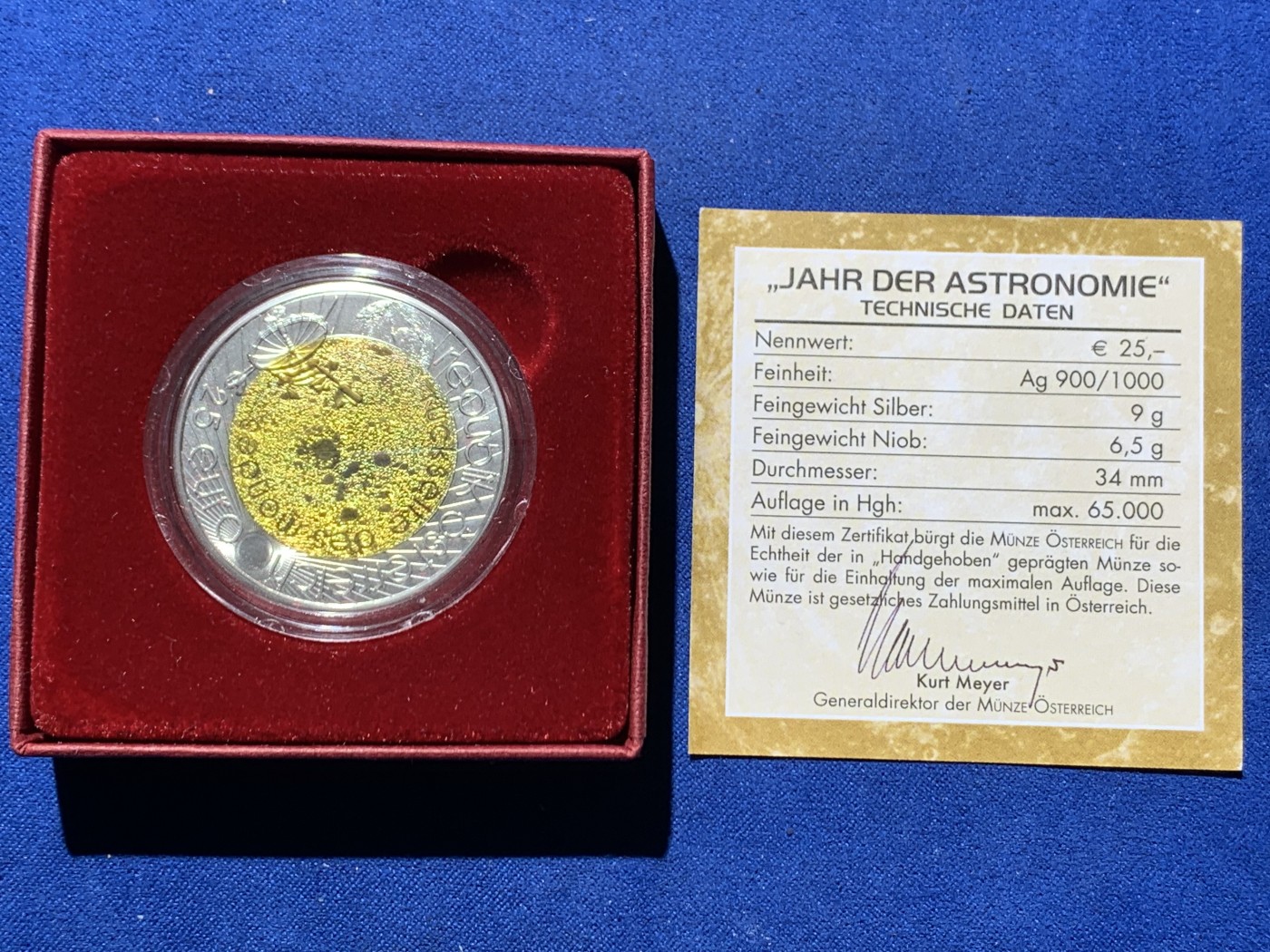 《竞宝斋》第247场-周日，周一 ，周二3场连拍 (全场包邮) 奥地利2009年国际天文年伽利略天文观测400周年银铌双金属镶嵌纪念币