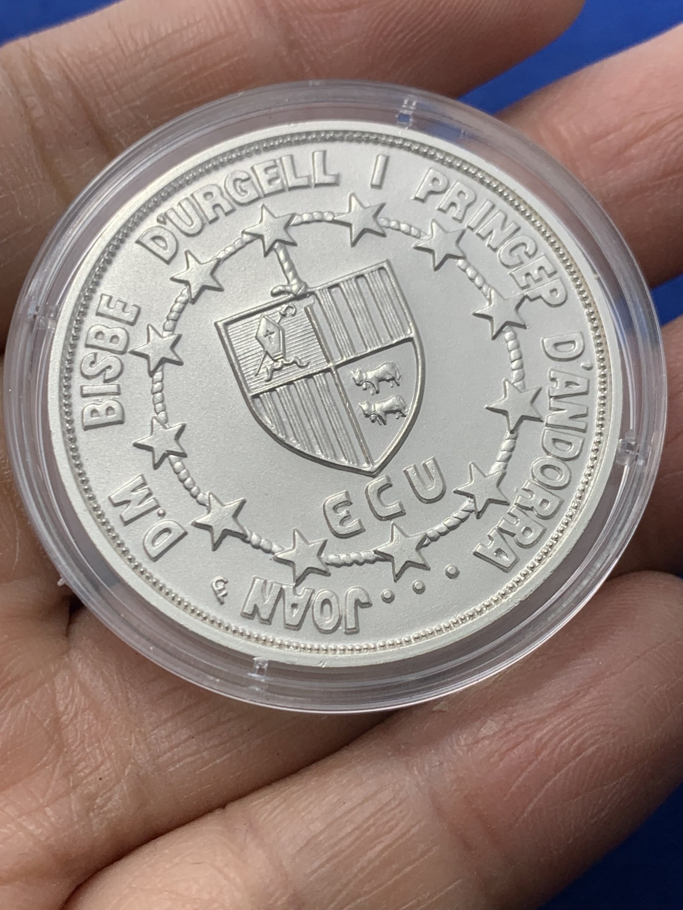 《竞宝斋》第247场-周日，周一 ，周二3场连拍 (全场包邮) 安道尔 1991年 胡安.马丁大公 20第纳尔大银币 含金1.6克917金，25克925银