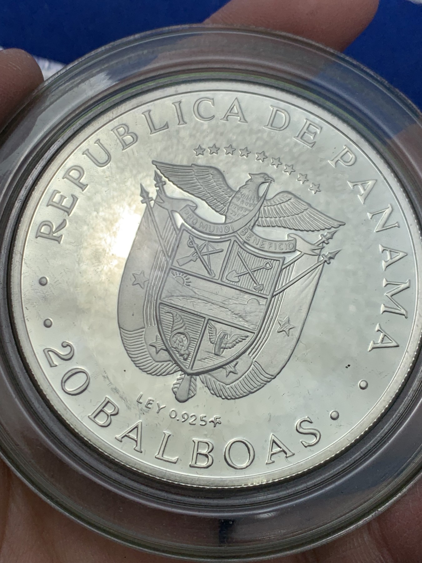 《竞宝斋》第247场-周日，周一 ，周二3场连拍 (全场包邮)  原盒 巴拿马1974年 20元 精制大银币 129.59克 925银