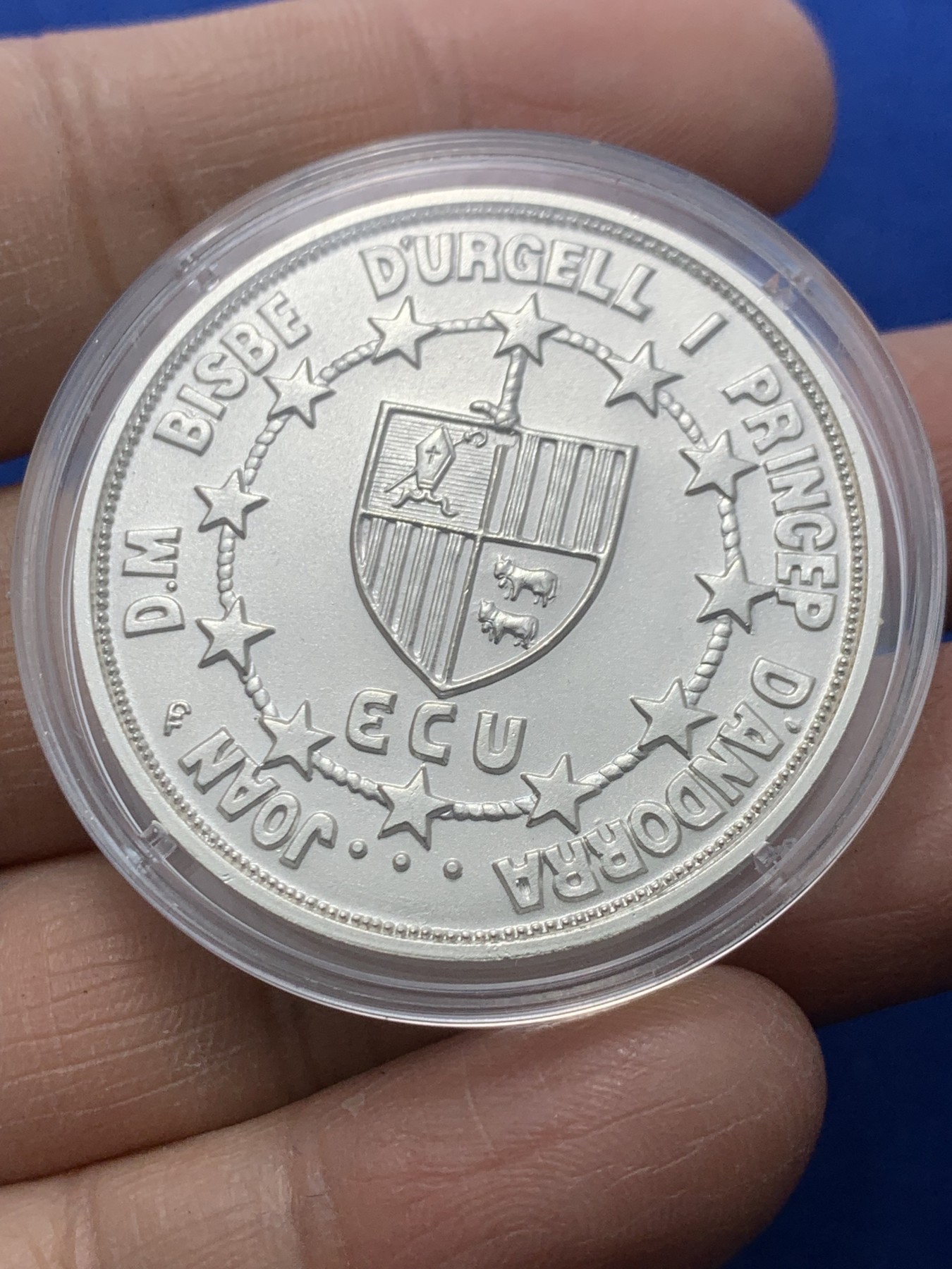 《竞宝斋》第247场-周日，周一 ，周二3场连拍 (全场包邮) 安道尔 1991年 胡安.马丁大公 20第纳尔大银币 含金1.6克917金，25克925银