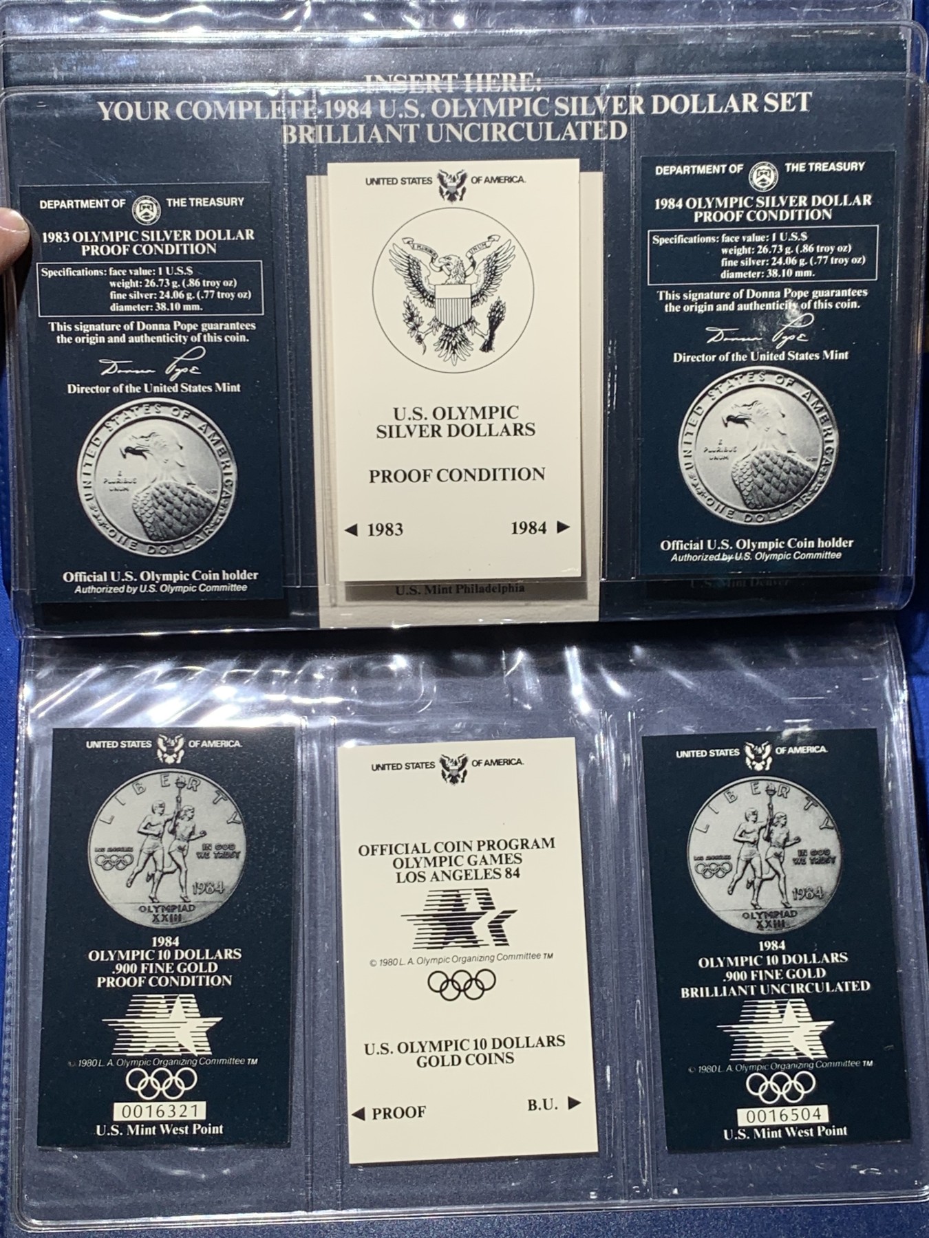《竞宝斋》第247场-周日，周一 ，周二3场连拍 (全场包邮) 3枚一组 美国奥运册 1983年 老鹰1美元大银币 不同造币厂三枚一起 卡册带空位可放其它品种