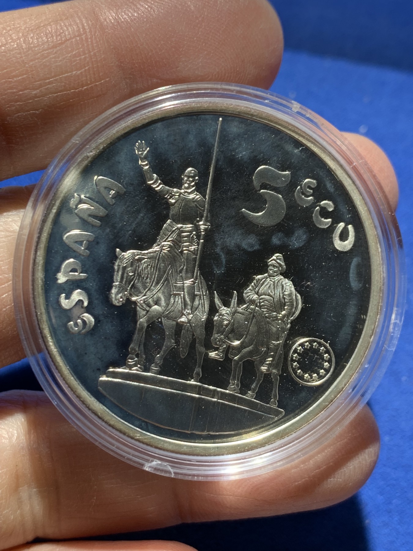 《竞宝斋》第247场-周日，周一 ，周二3场连拍 (全场包邮) 西班牙1994年唐吉坷德5ECU精制大银币 原盒 33.5克 925银 少见