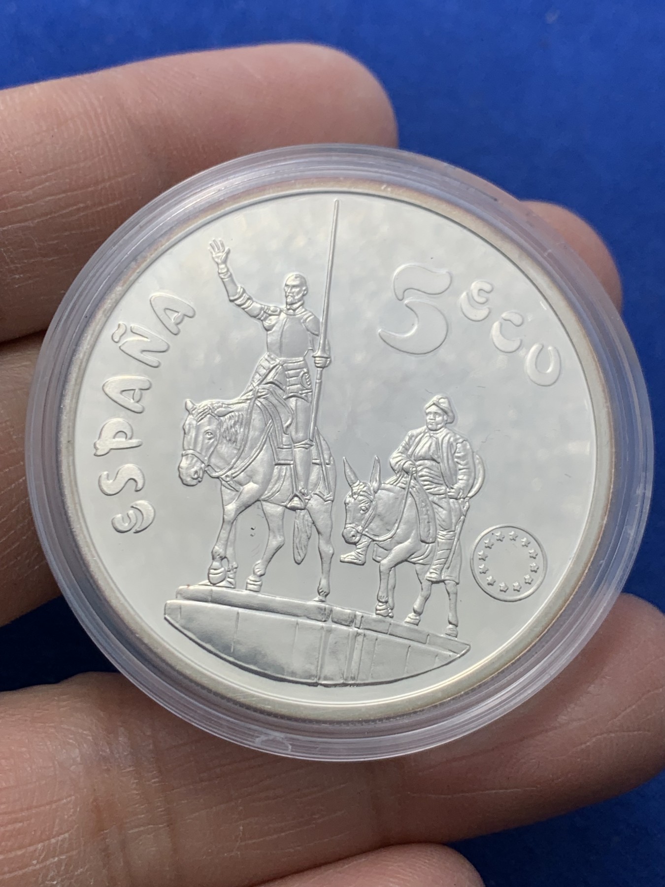 《竞宝斋》第247场-周日，周一 ，周二3场连拍 (全场包邮) 西班牙1994年唐吉坷德5ECU精制大银币 原盒 33.5克 925银 少见