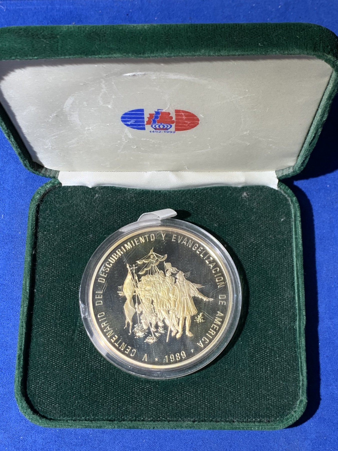 《竞宝斋》第247场-周日，周一 ，周二3场连拍 (全场包邮) 多米尼加 1989 哥伦布登陆美洲500周年纪念 100比索 5盎司大银币  155.53克 999银 发行量1500枚