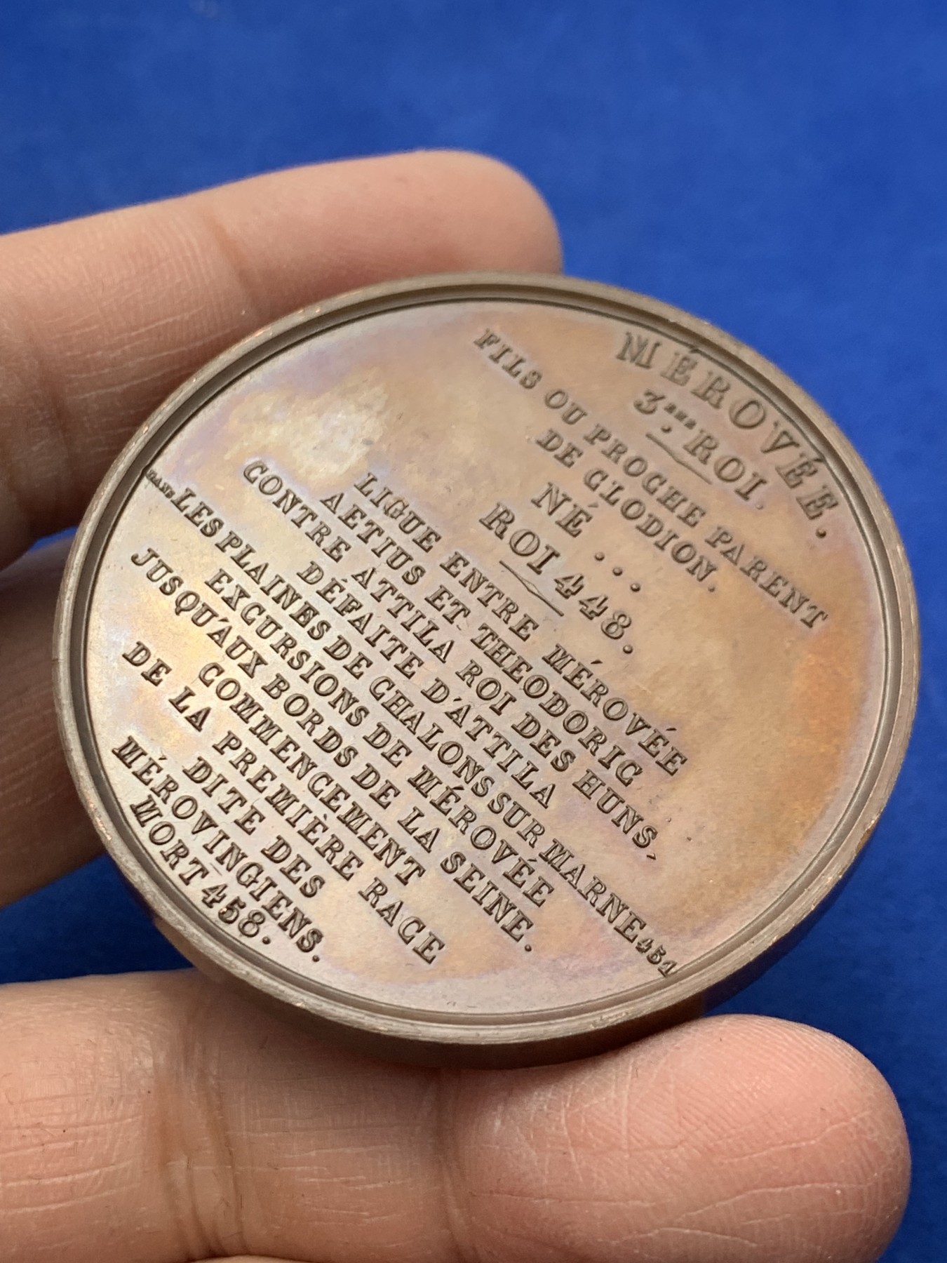 《竞宝斋》第247场-周日，周一 ，周二3场连拍 (全场包邮) 法国1840年墨洛维国王大铜章 72.2克 51.7mm